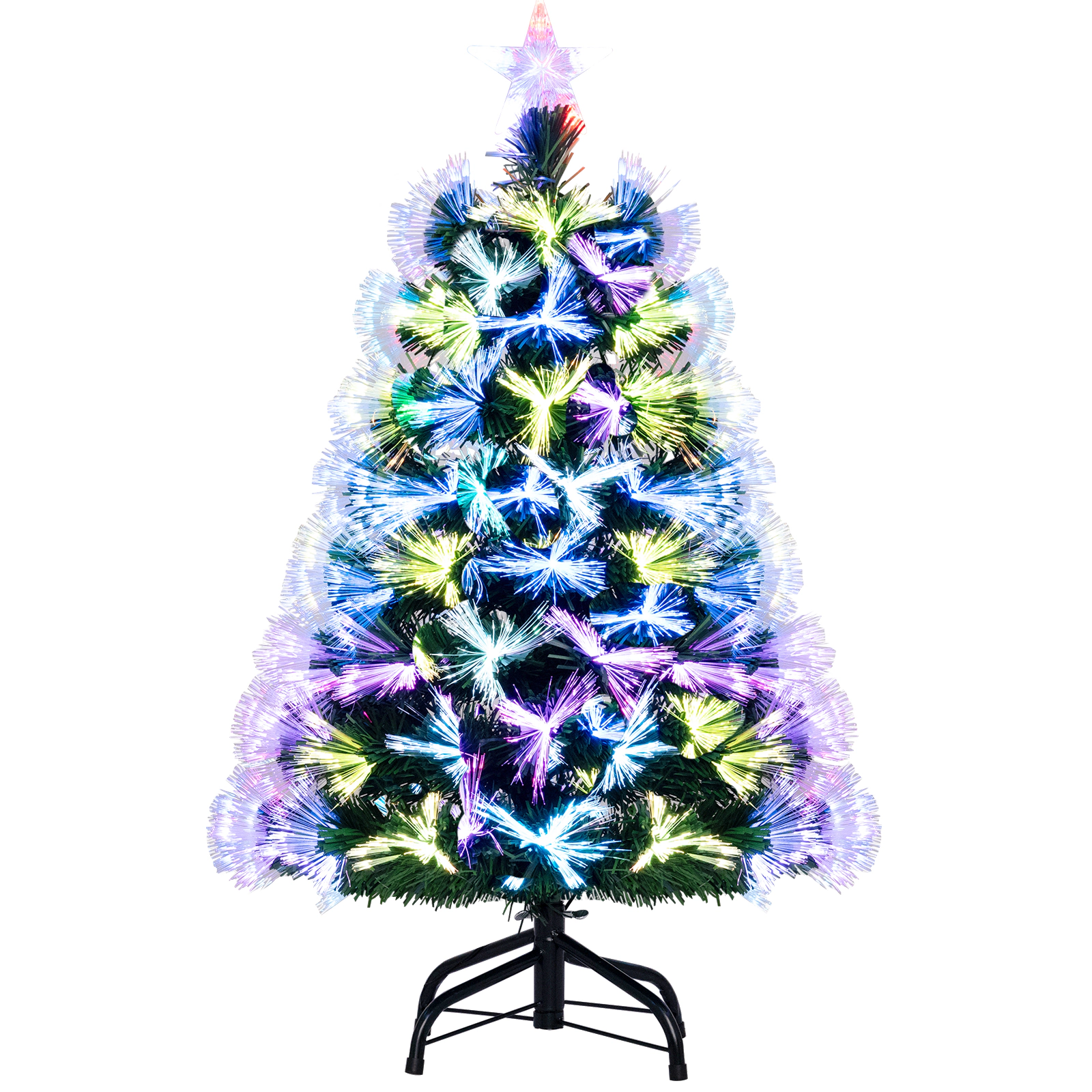 LJG 3 Feet Fiber Optic Christmas Tree with Branch Tips and Topper Star