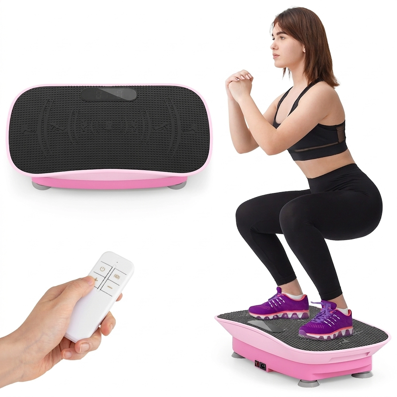 SUGIFT Whole Body Vibration Plate Exercise Machine 10 Intensity Levels Remote 220-lb Capacity 20 x 11 x 5-in Pink