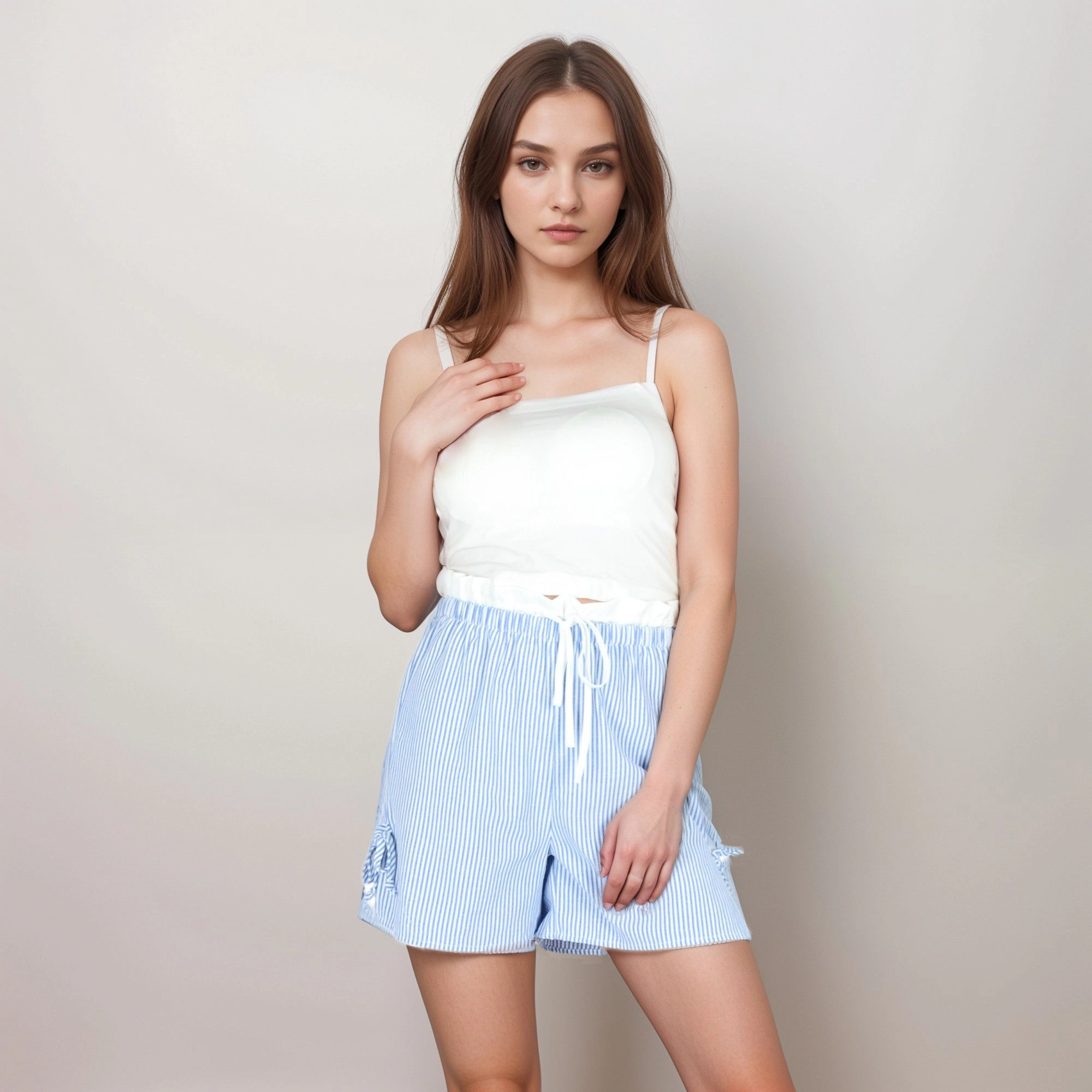 Anna-Kaci Women's Striped Shorts with Ruffle Paperbag Waistband Adjustable Drawstring and Side Bow Details
