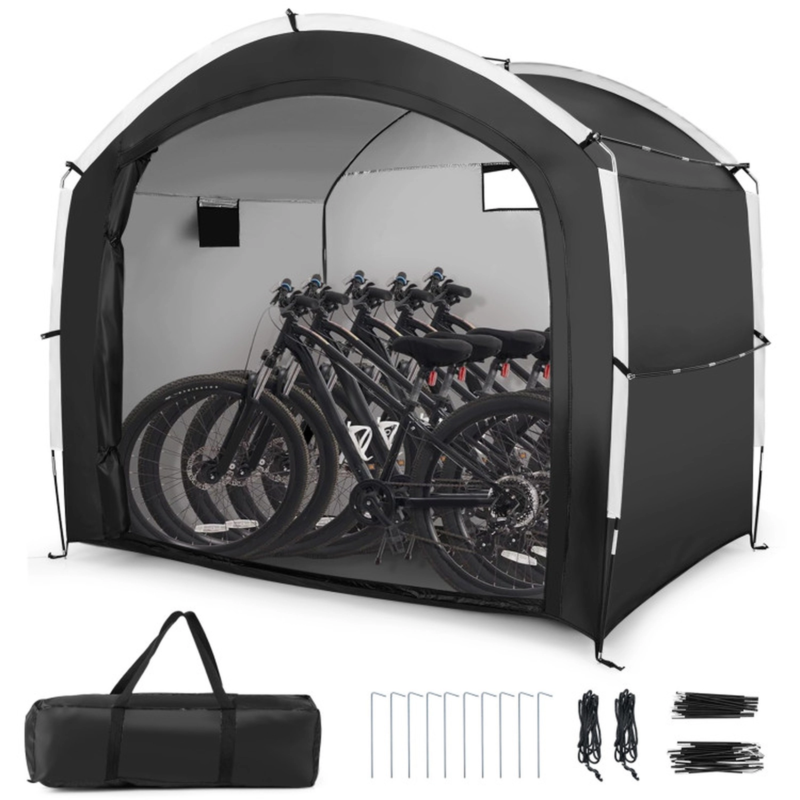 SUGIFT 5-Bike Waterproof 210D Oxford Fabric Fiberglass Frame Storage Shed Tent 86.5-in x 59-in x 73-in 11-lb Black