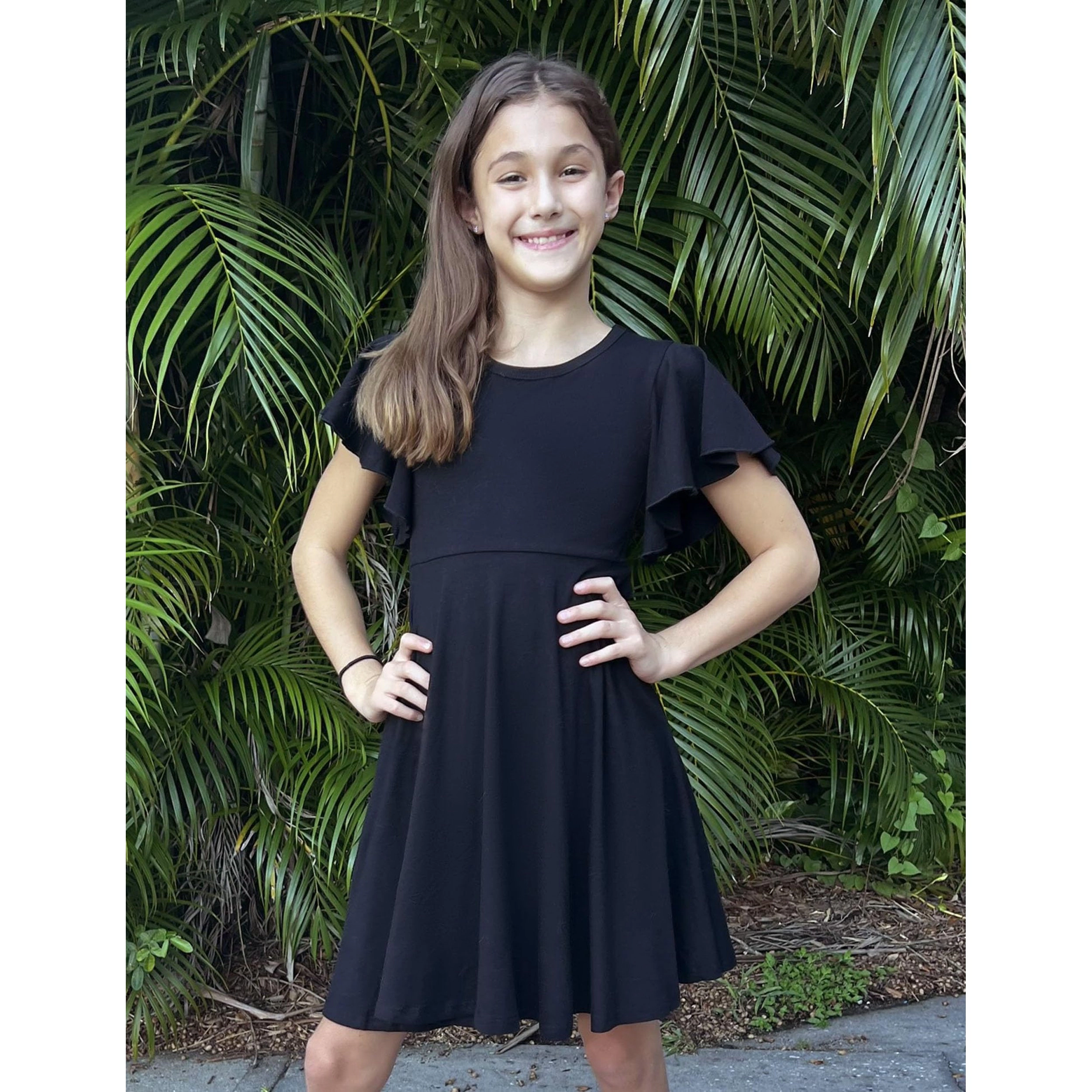Arshiner Girl Summer Dresses Ruffle Short Sleeve Swing Flowy Midi Casual Sundress With Pockets