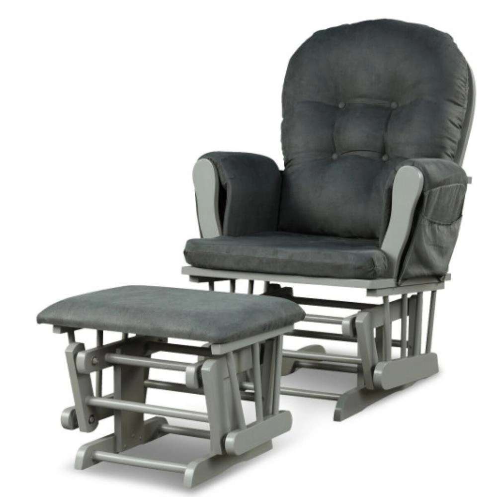 Hivvago Wood Glider And Ottoman Set With Padded Armrests Detachable Cushion
