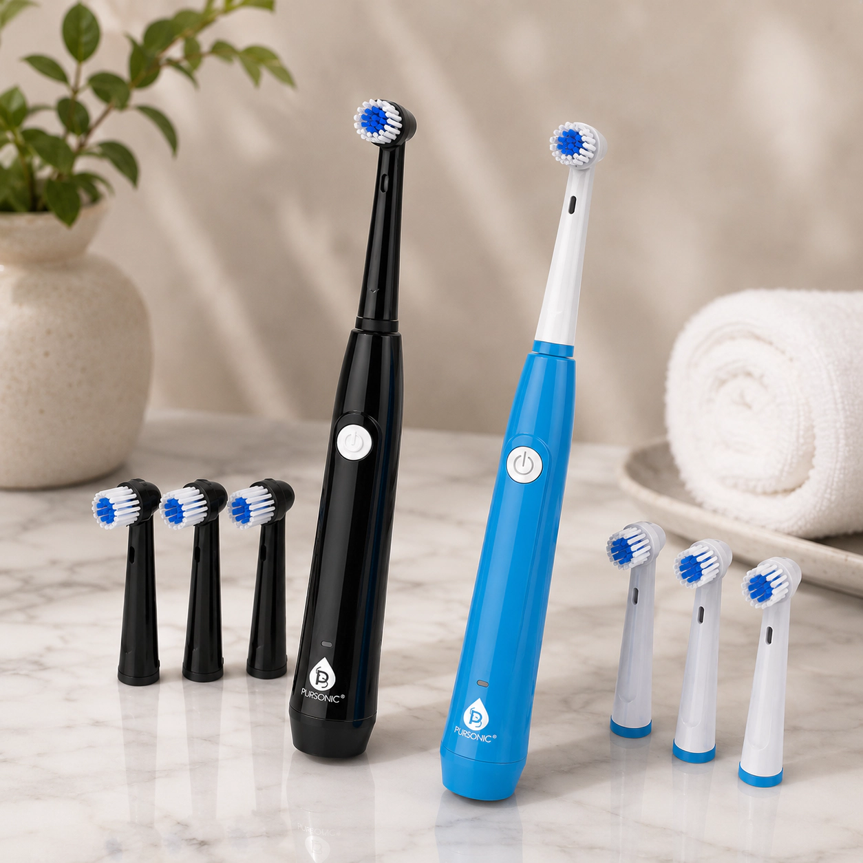 Pursonic Unisex Rechargeable Electric Toothbrush with Rotary Sonic Cleaning Technology, 3 Brush Heads & USB Charging