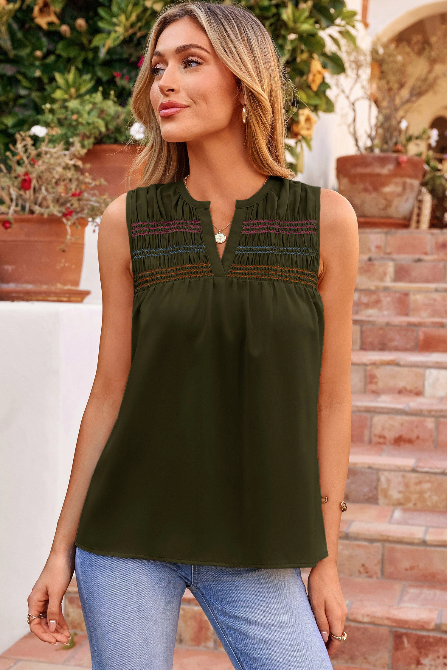 Threaded Pear Women's Thalia Stitch Sleeveless Shift Top