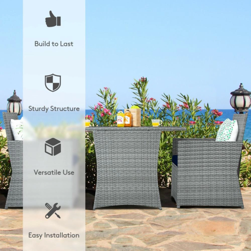 Hivvago 3 Pieces Patio Rattan Furniture Set With Cushioned Armrest Sofa