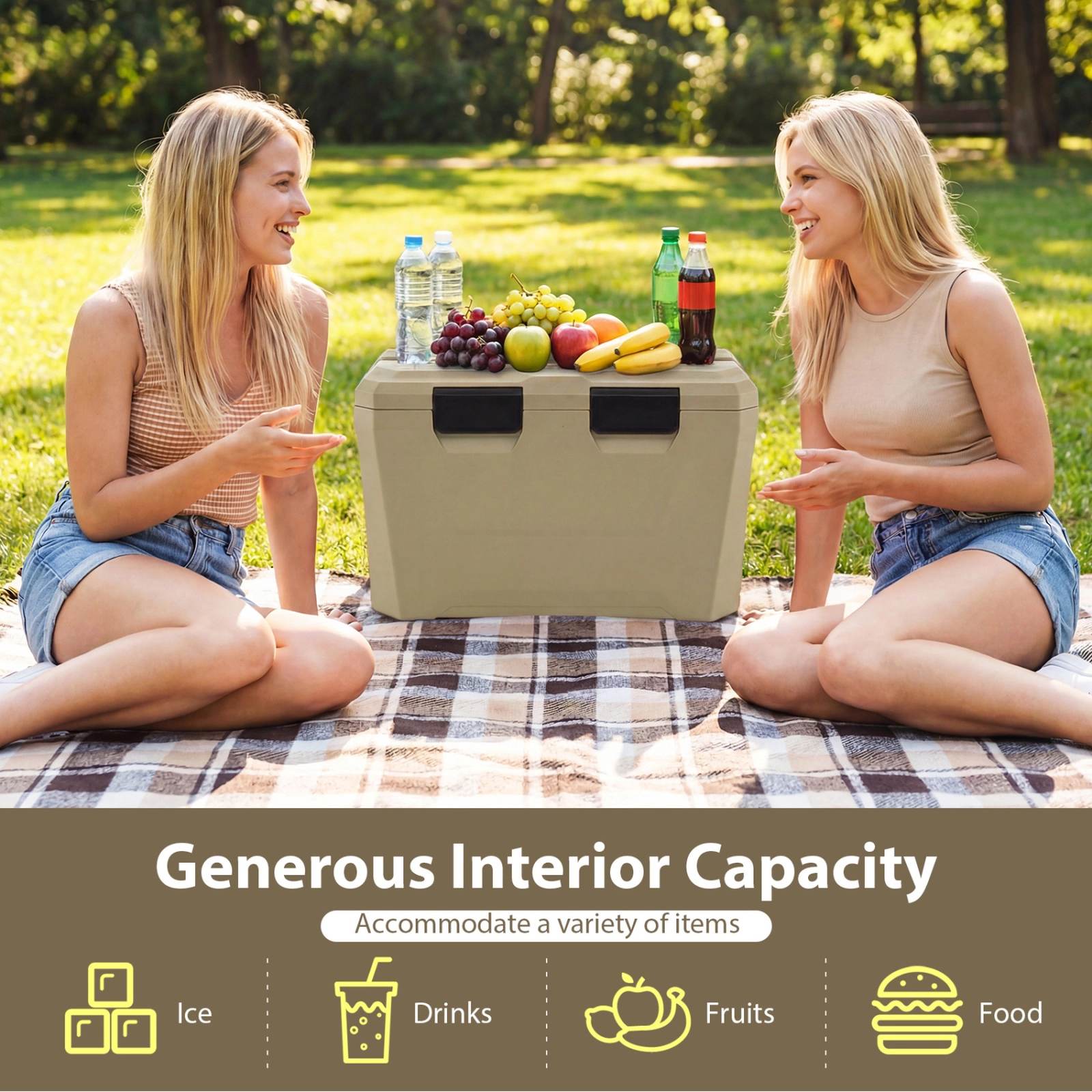 SUGIFT 37-Quart Tan Hard Side Cooler with Fish Ruler and Bottle Opener 23-in W 14-in D 14-in H 110-lb Lid Capacity
