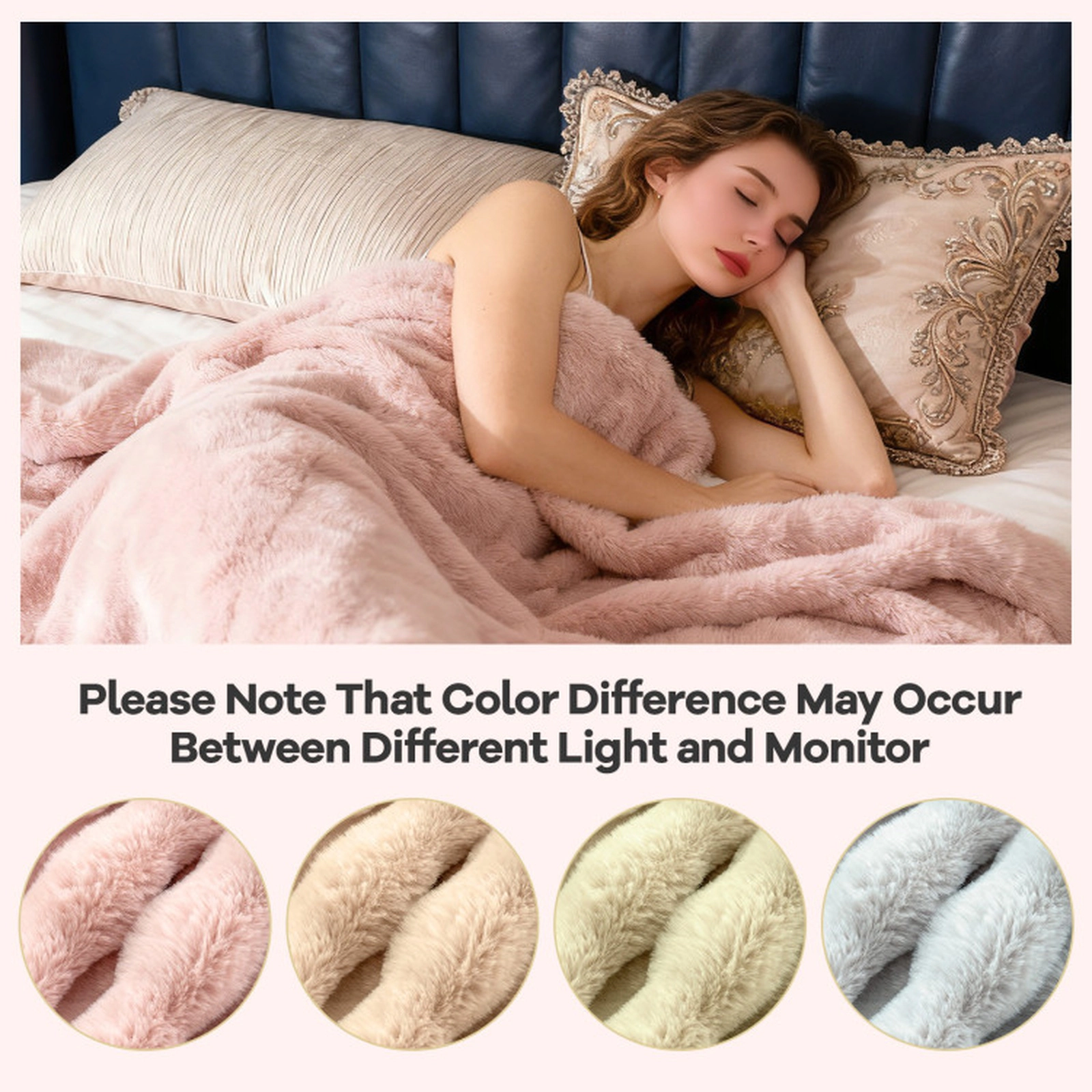 SUGIFT Pink 60-in by 80-in 620-GSM Fluffy Faux Rabbit Fur Bubble Throw Blanket with Flannel Back