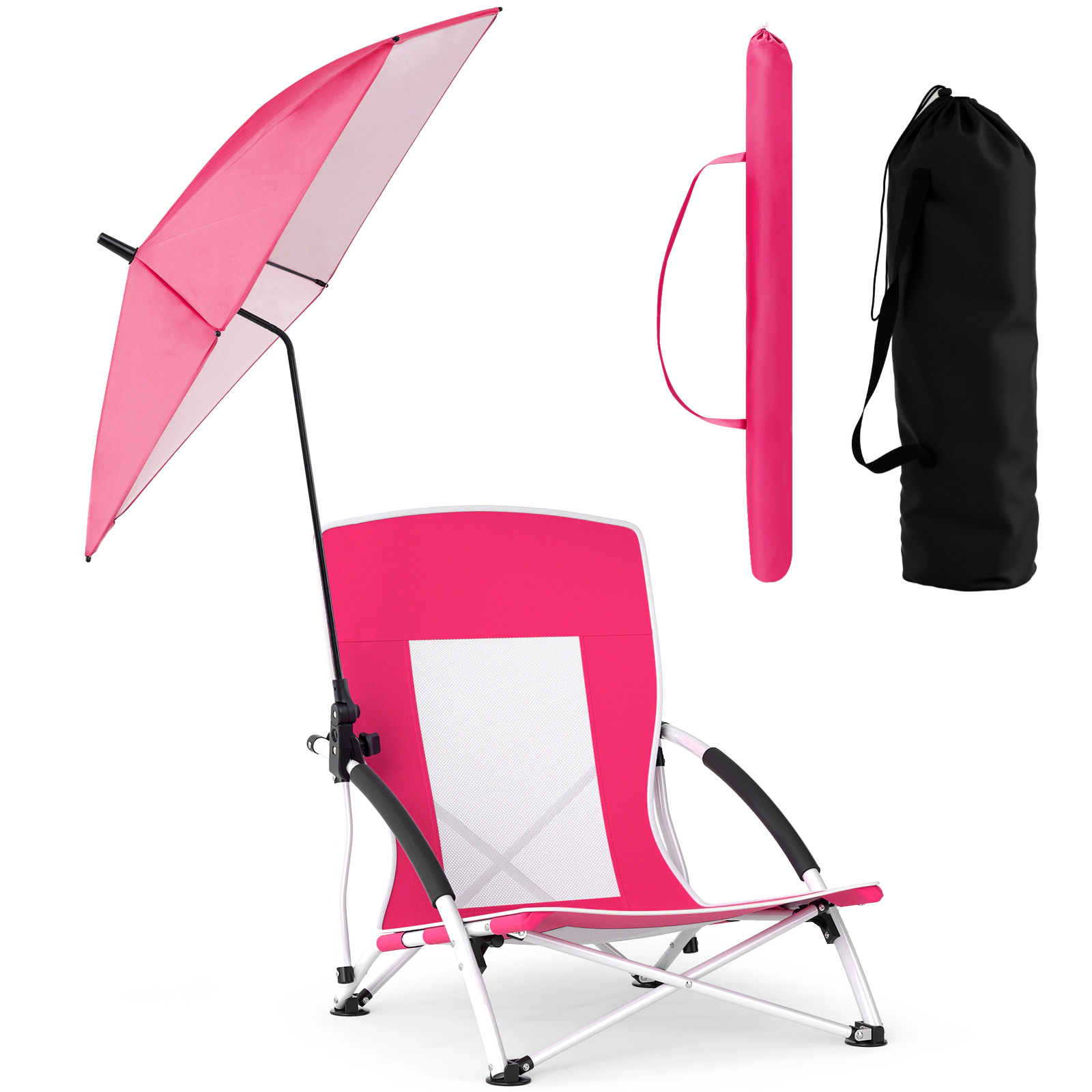 LJG 2 Pack Beach Umbrella Chair for Adults with Adjustable Parasol