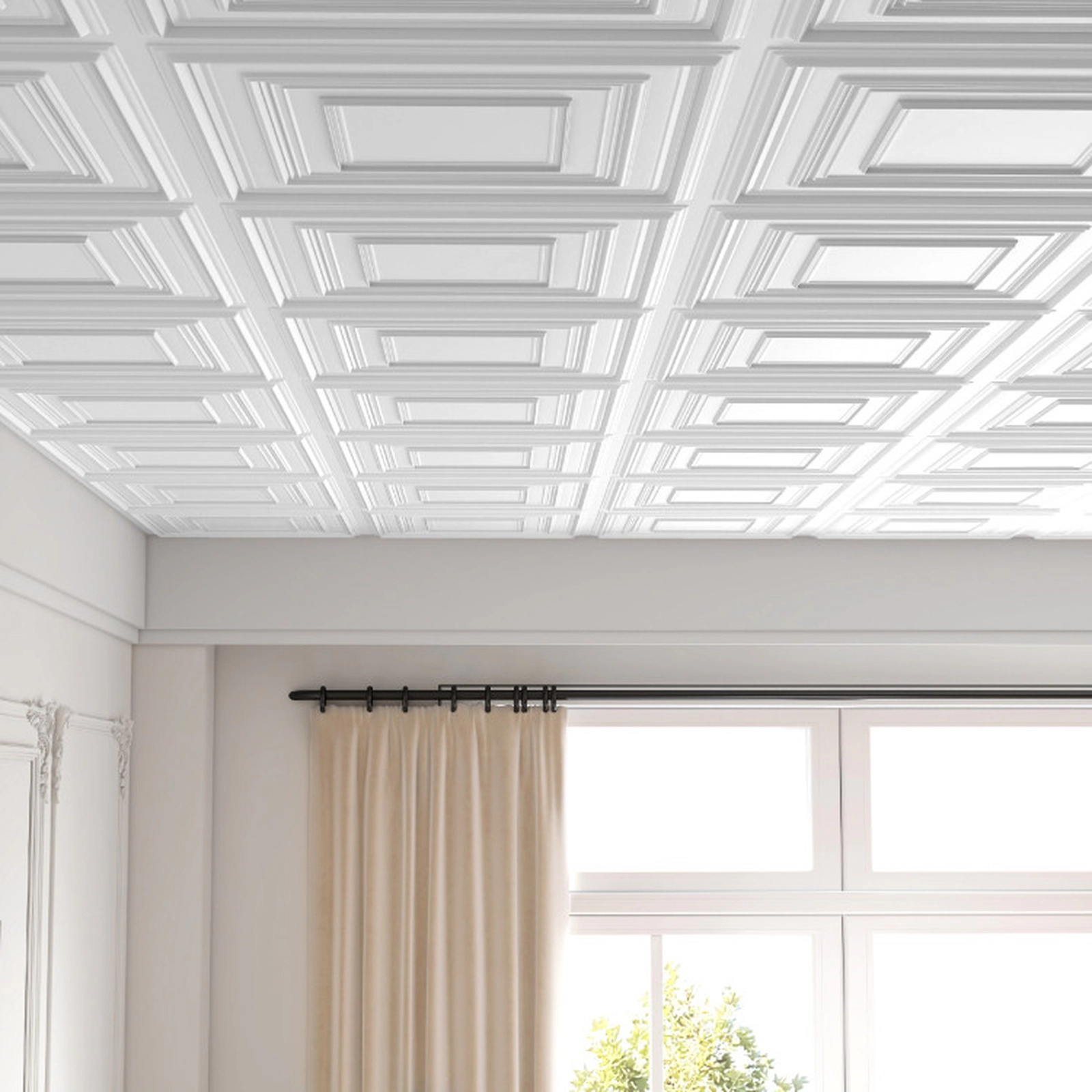 SUGIFT Water-Resistant 3D Decorative Drop Ceiling Tiles PVC Panels 24 x 24-in 12-Pack White