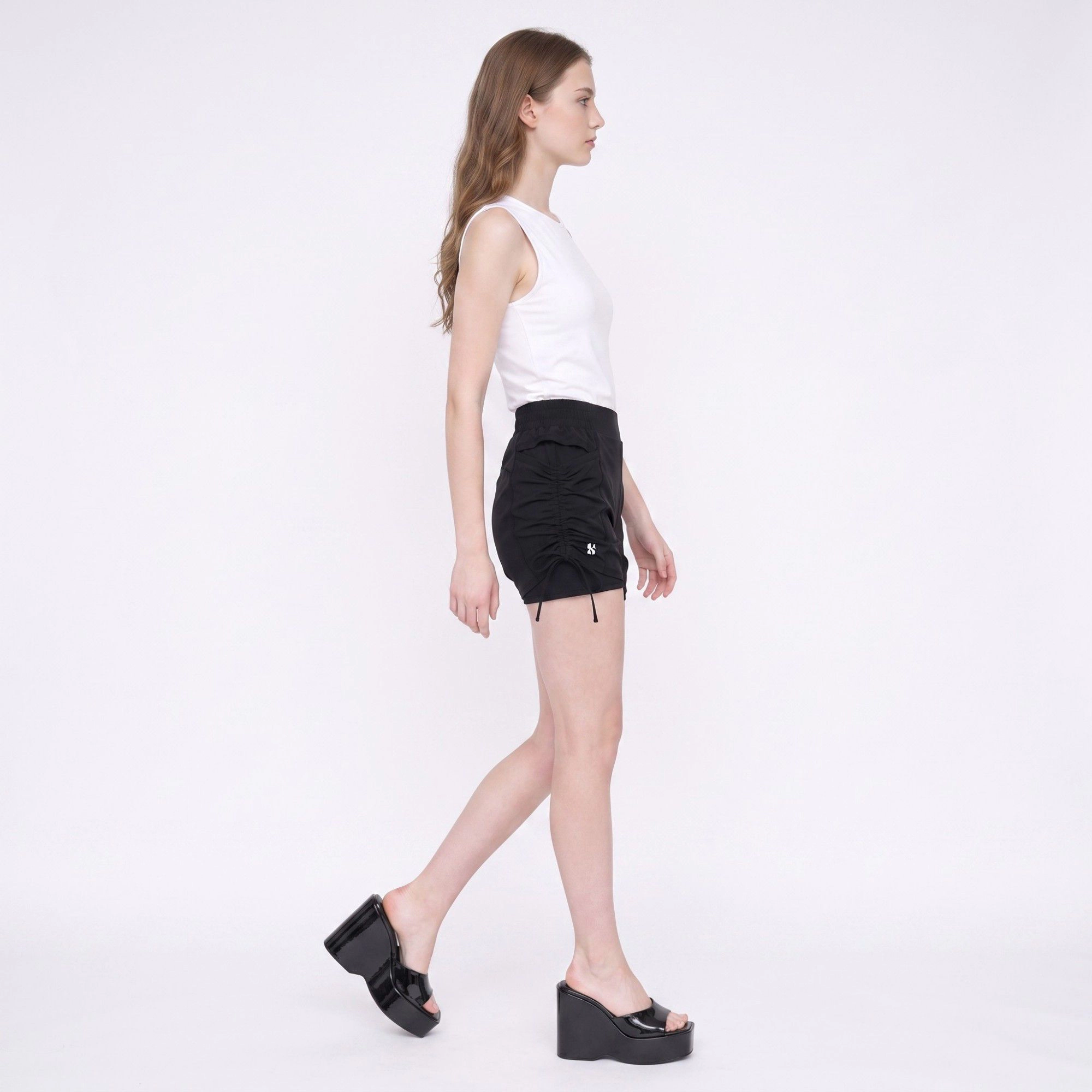 Anna-Kaci Women's High Waist Athletic Shorts with Side Pockets Drawstring Hem and Elastic