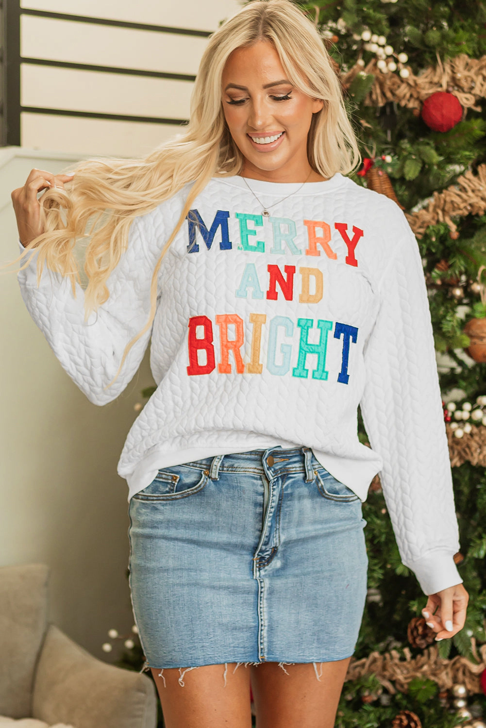 Threaded Pear Women's Merry And Bright Knit Pullover Sweatshirt