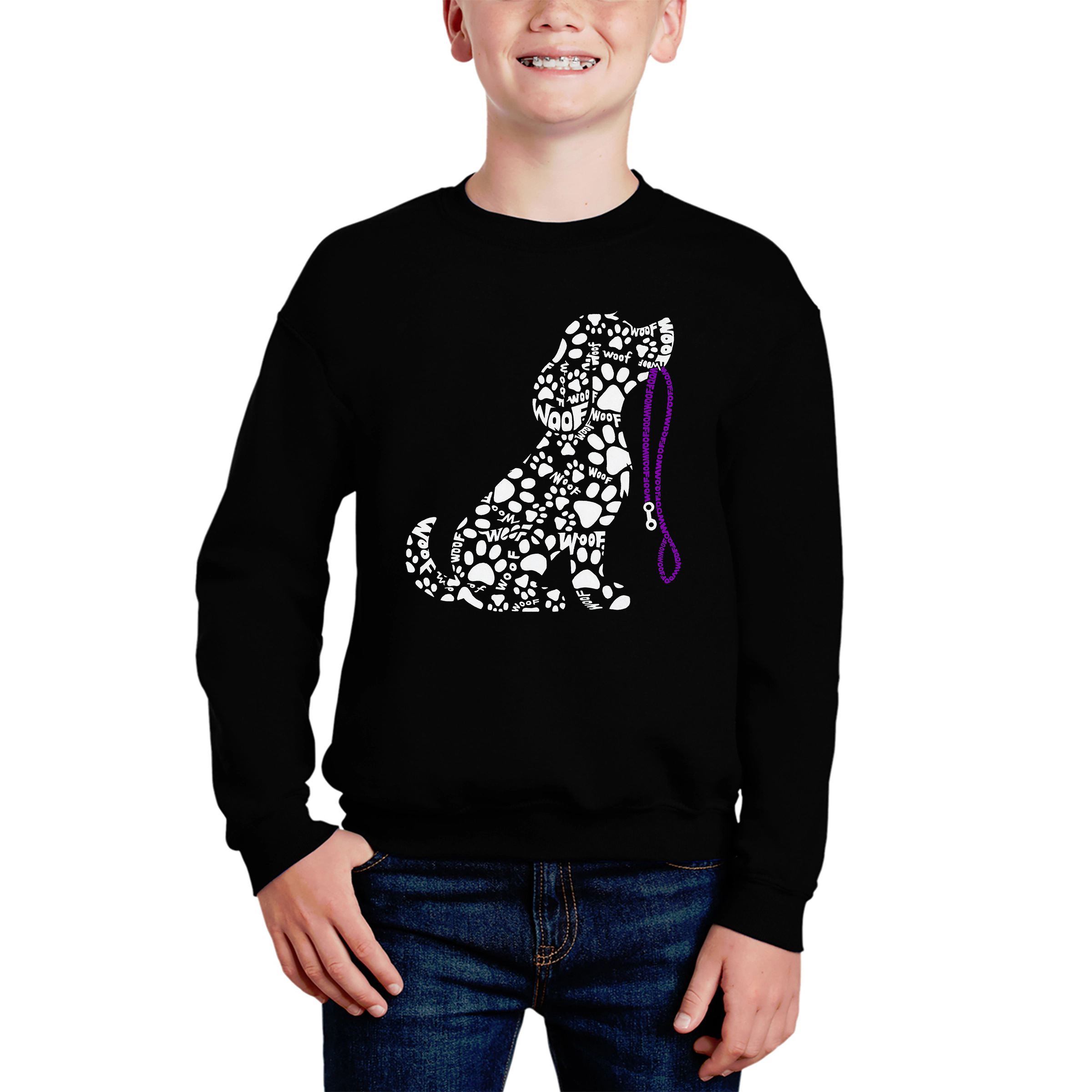 LA Pop Art Boy's Word Sweatshirt - Dog Leash