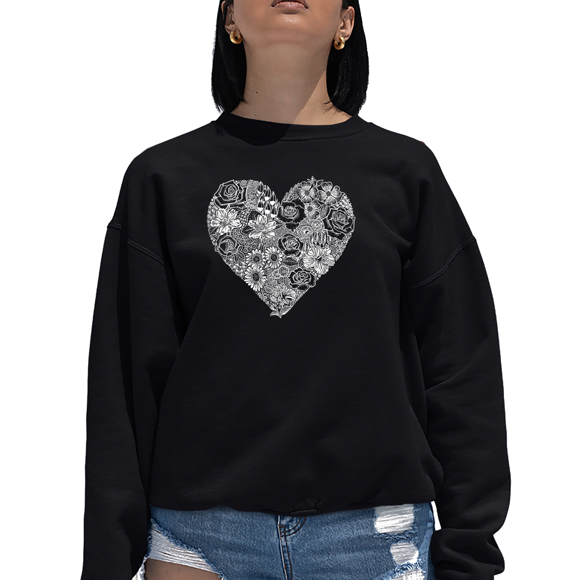 LA Pop Art Heart Flowers - Women's Word Crewneck Sweatshirt