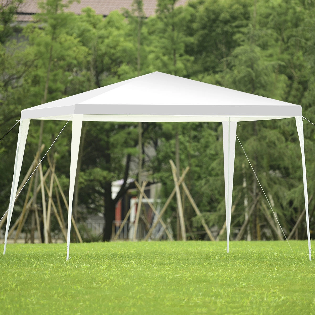 SUGIFT White Outdoor Wedding Party Canopy Tent with Steel Frame Ropes and Stakes 10-ft W 10-ft D 8.5-ft H