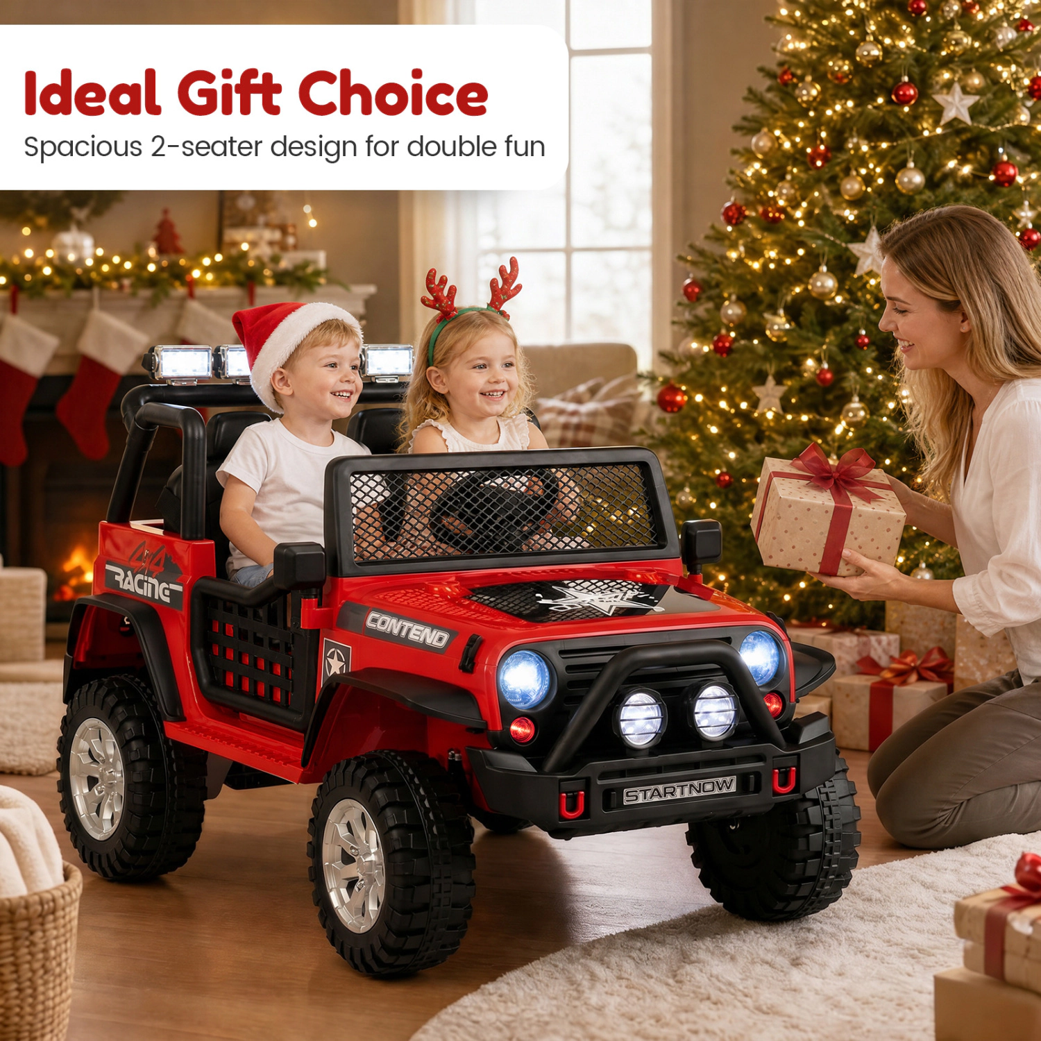 LJG 12V Electric 2-Seater Kids Ride on Car with Parent Remote Control