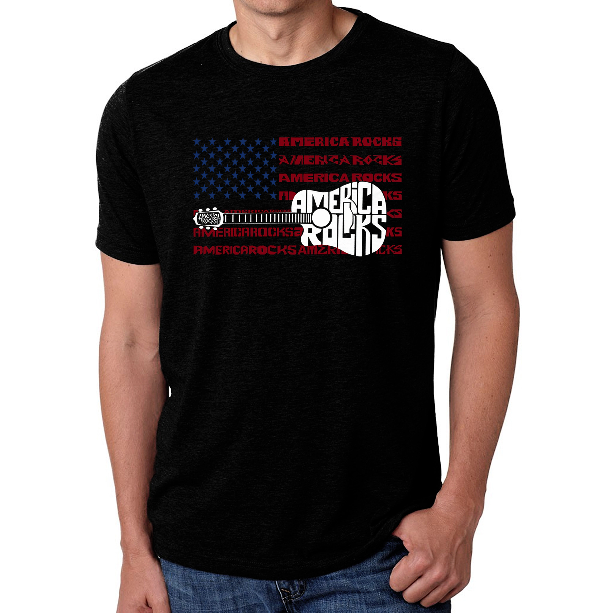 LA Pop Art Men's Cotton-Poly Word T-Shirt - America Rocks