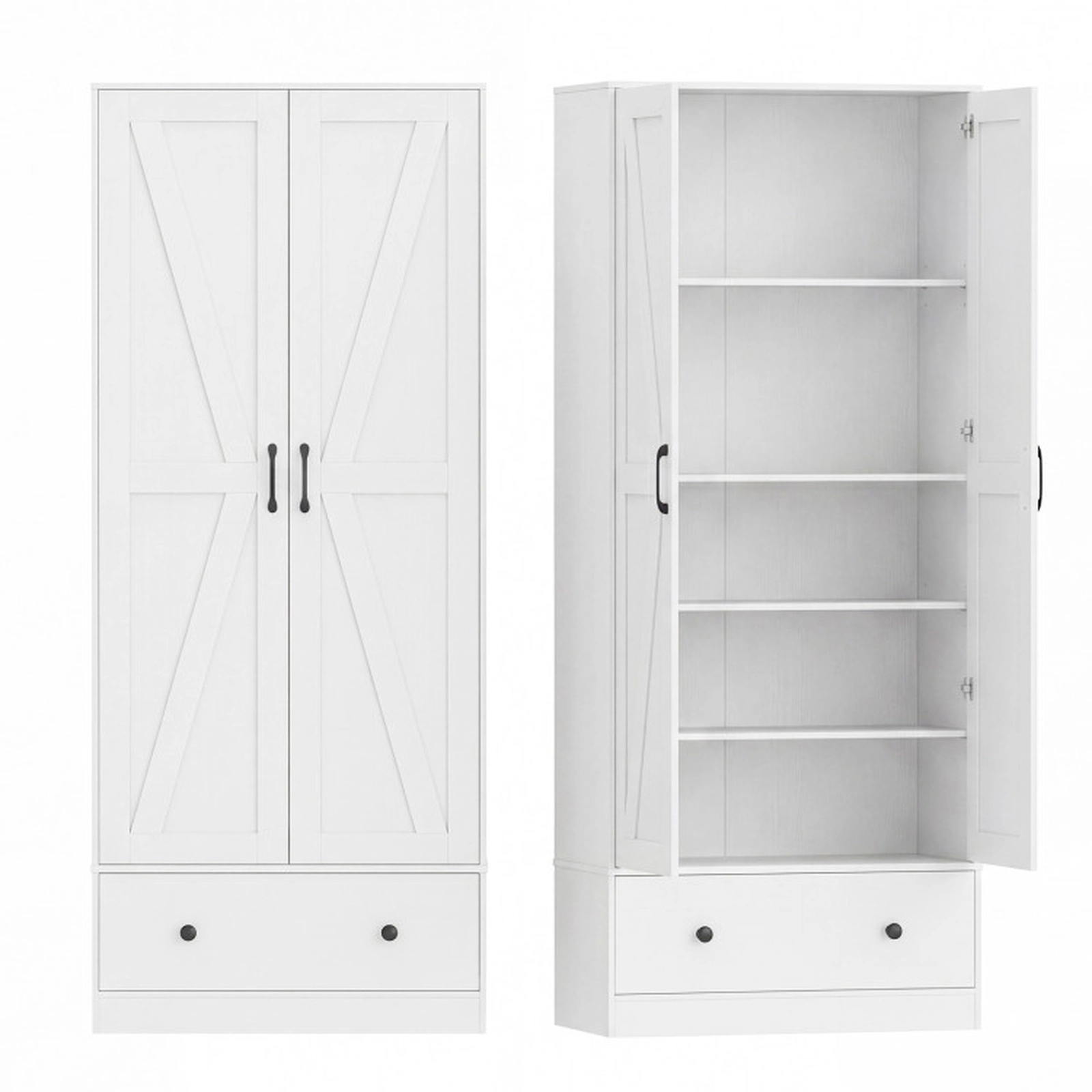 SUGIFT 72-in Tall 5-Tier Kitchen Pantry Sideboard Cabinet with Drawer 230-lb Capacity White Rustic Brown