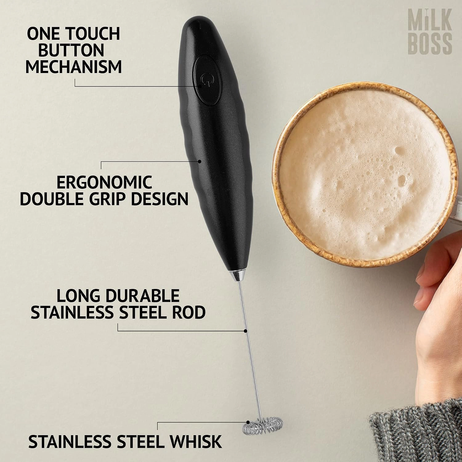 Zulay Kitchen Milk Boss Matcha Whisk - Handheld Electric Stirrer Frother Wand & Drink Mixer