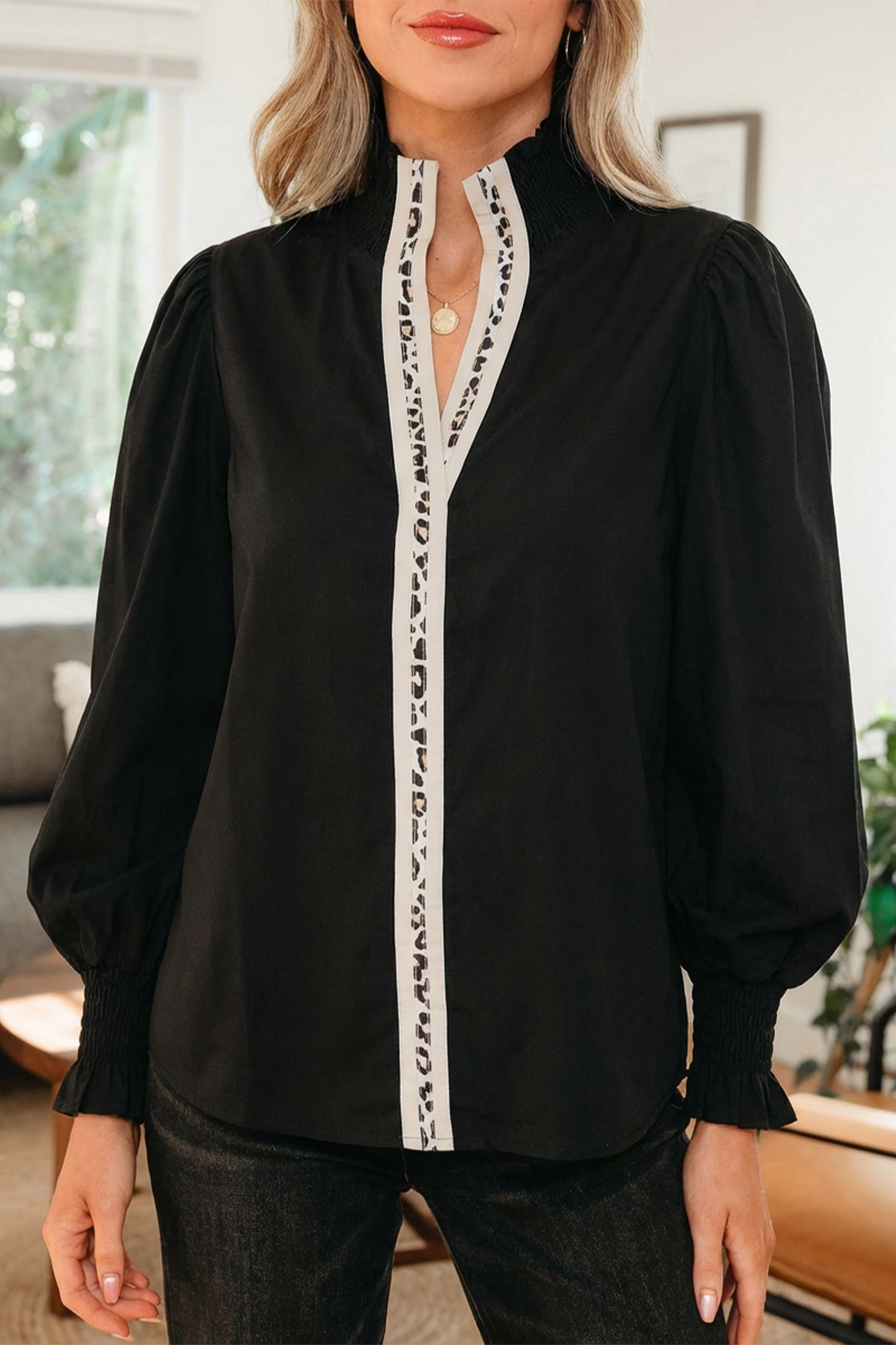 Threaded Pear Women's Estrella Flounce Sleeve Trim Blouse