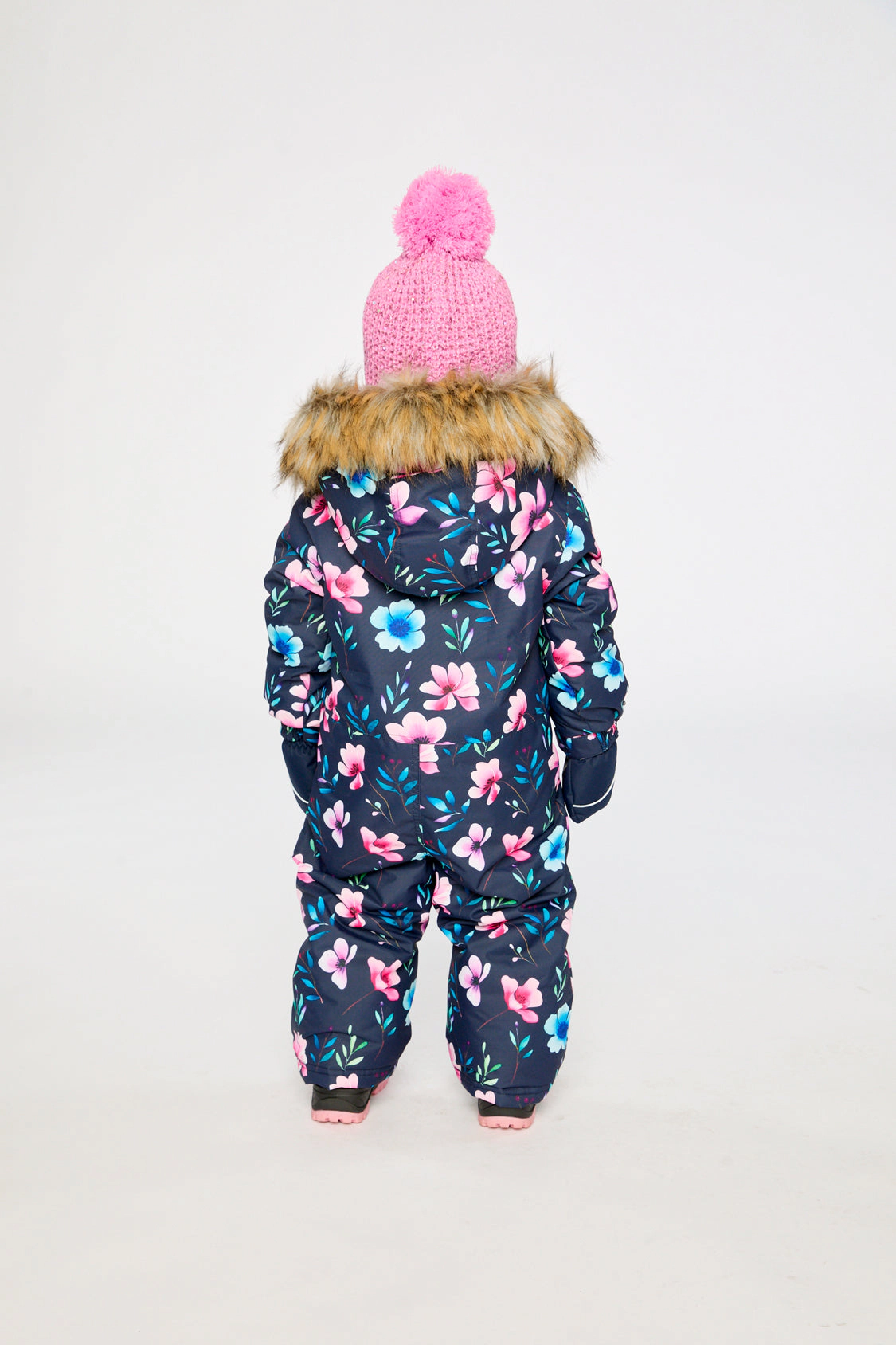 Deux par Girls Floral Print One Piece Snowsuit Adapted for Car Seats with Detachable Hood
