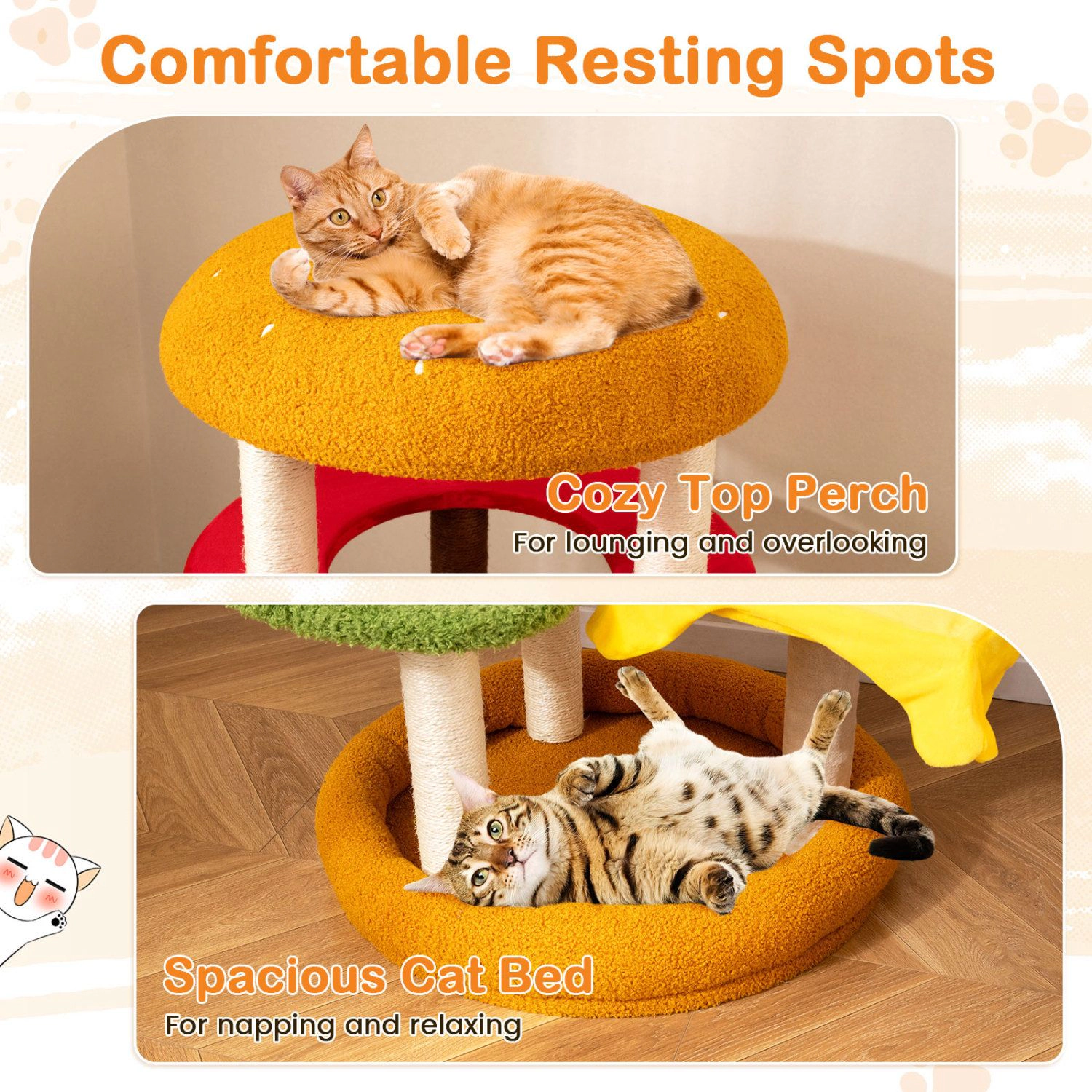 SlickBlue 42" Cat Climbing Tower with Plush Bed, Perch & 3 Platforms