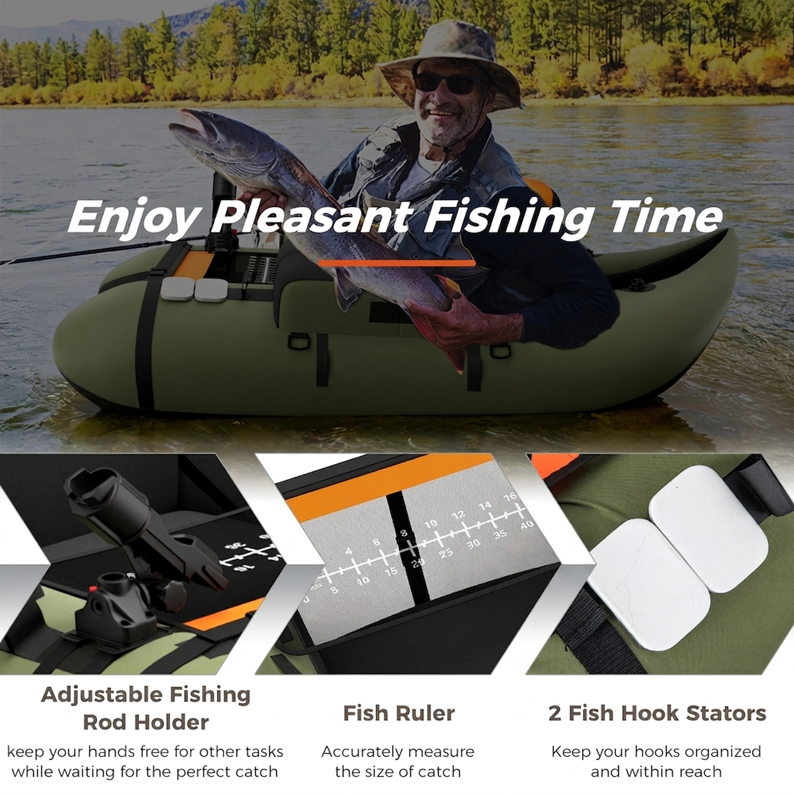 SUGIFT Adult Green Fishing Float Tube with Hydrodynamic Hull and Fish Ruler 53-in W 21-in H 350-lb Load Capacity