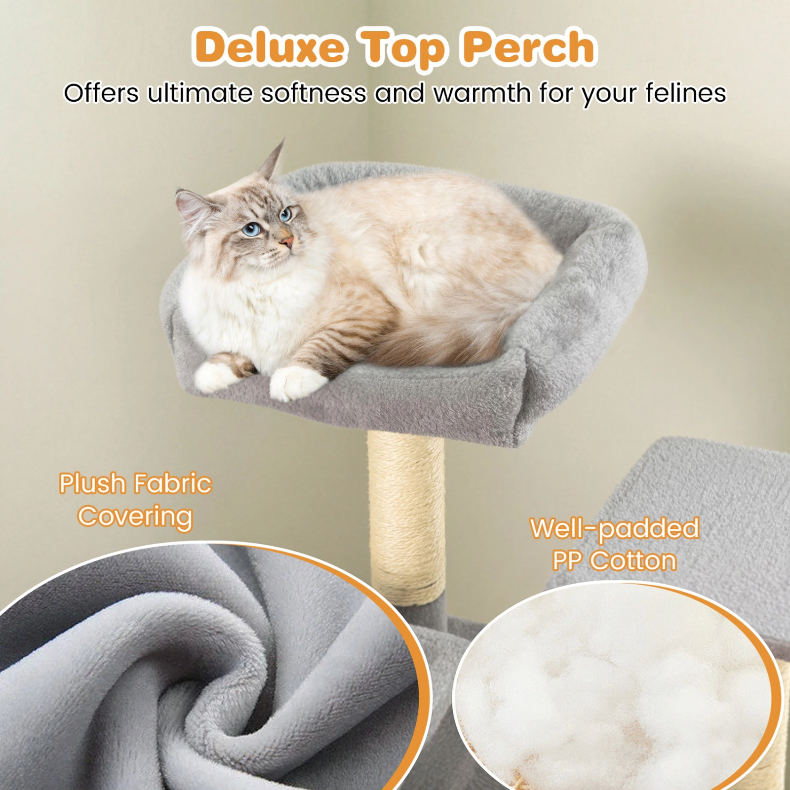 SUGIFT 63-in Light Gray Large Cat Tree for Indoor Cats with Hammock Rotating Basket Bed and Anti-Tip Kit