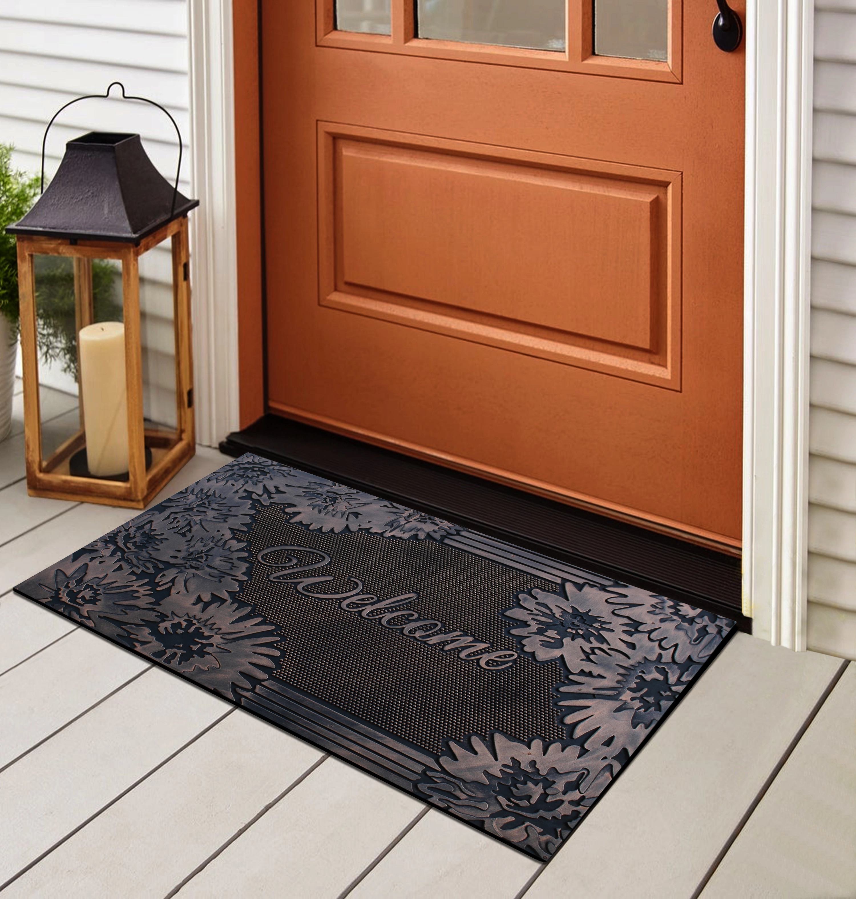 A1 Home Collections Floral Pin Rubber Welcome Doormat Non-Slip Front Door Entry Mat Indoor Outdoor 18 x 30 In