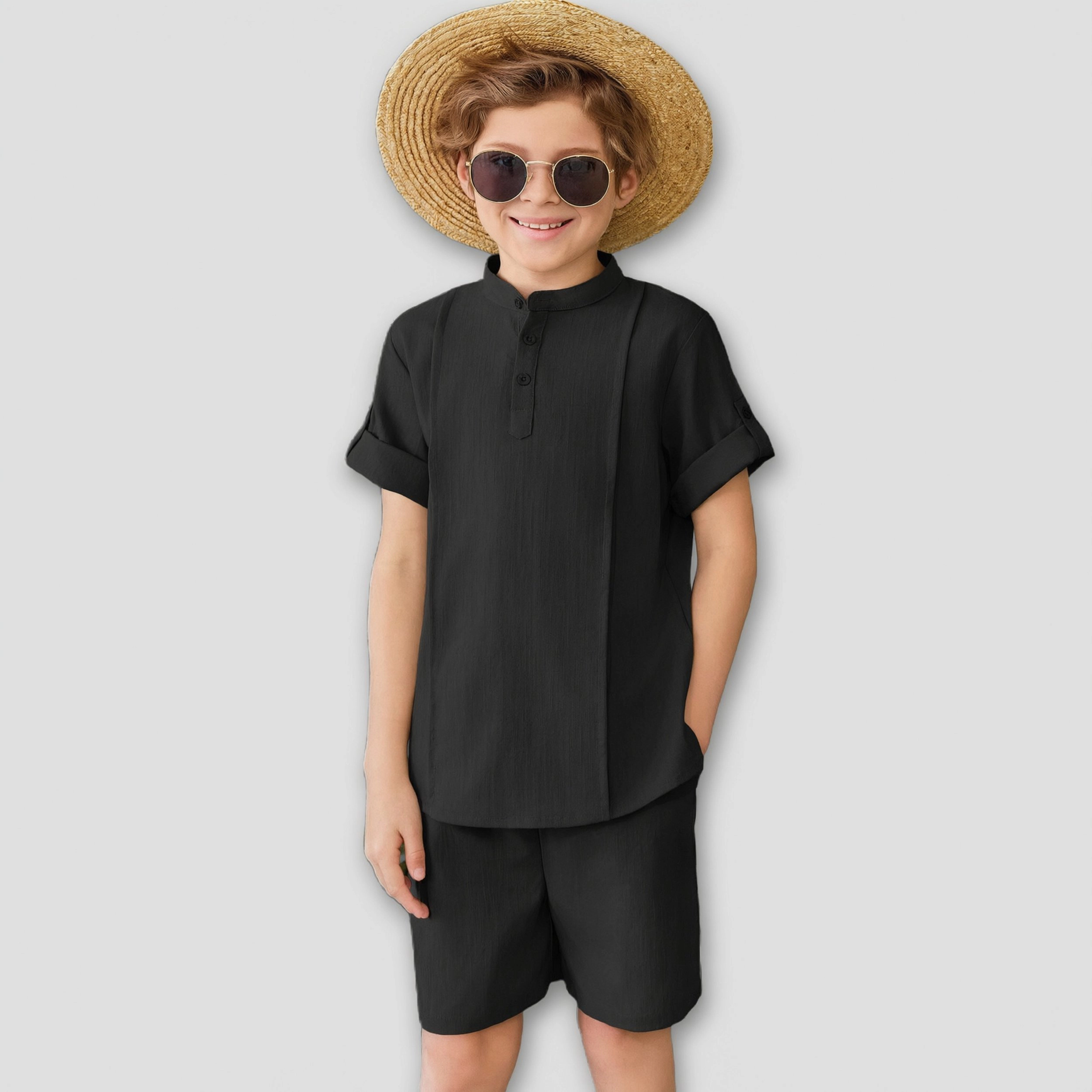Arshiner Boys Linen Sets Short Sleeve Henley Shirt And Shorts Summer Beach Matching Outfits