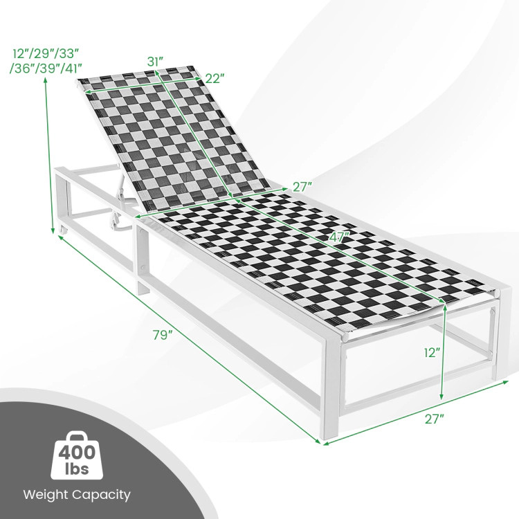 Hivvago Outdoor Adjustable Patio Chaise Lounge Chair With Wheels And Sturdy Metal Frame