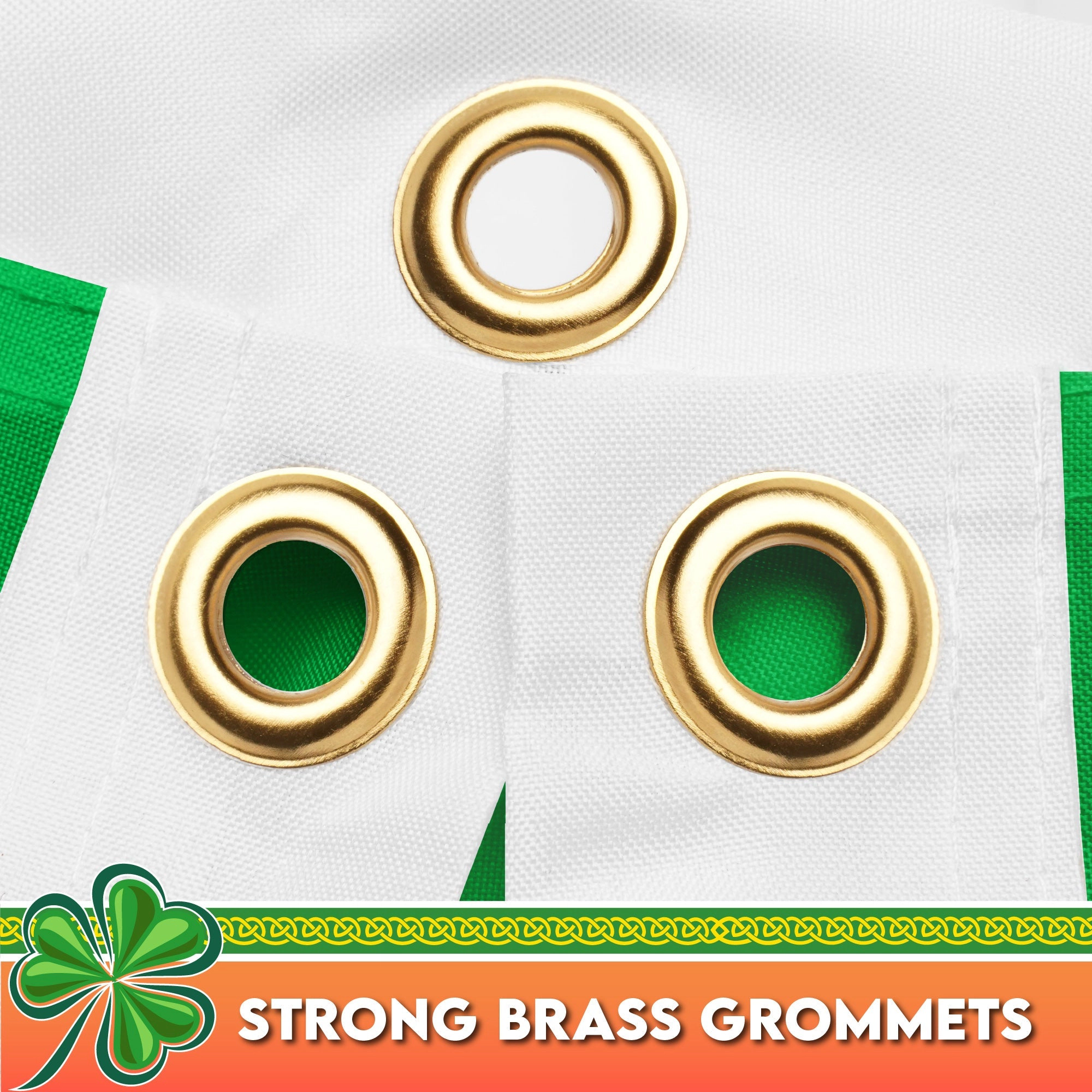 G128 Ireland Shamrock Pleated Fan Flag 1.5x3 ft, 150D Polyester, Brass Grommets, Indoor/Outdoor St. Patrick's Day Decor