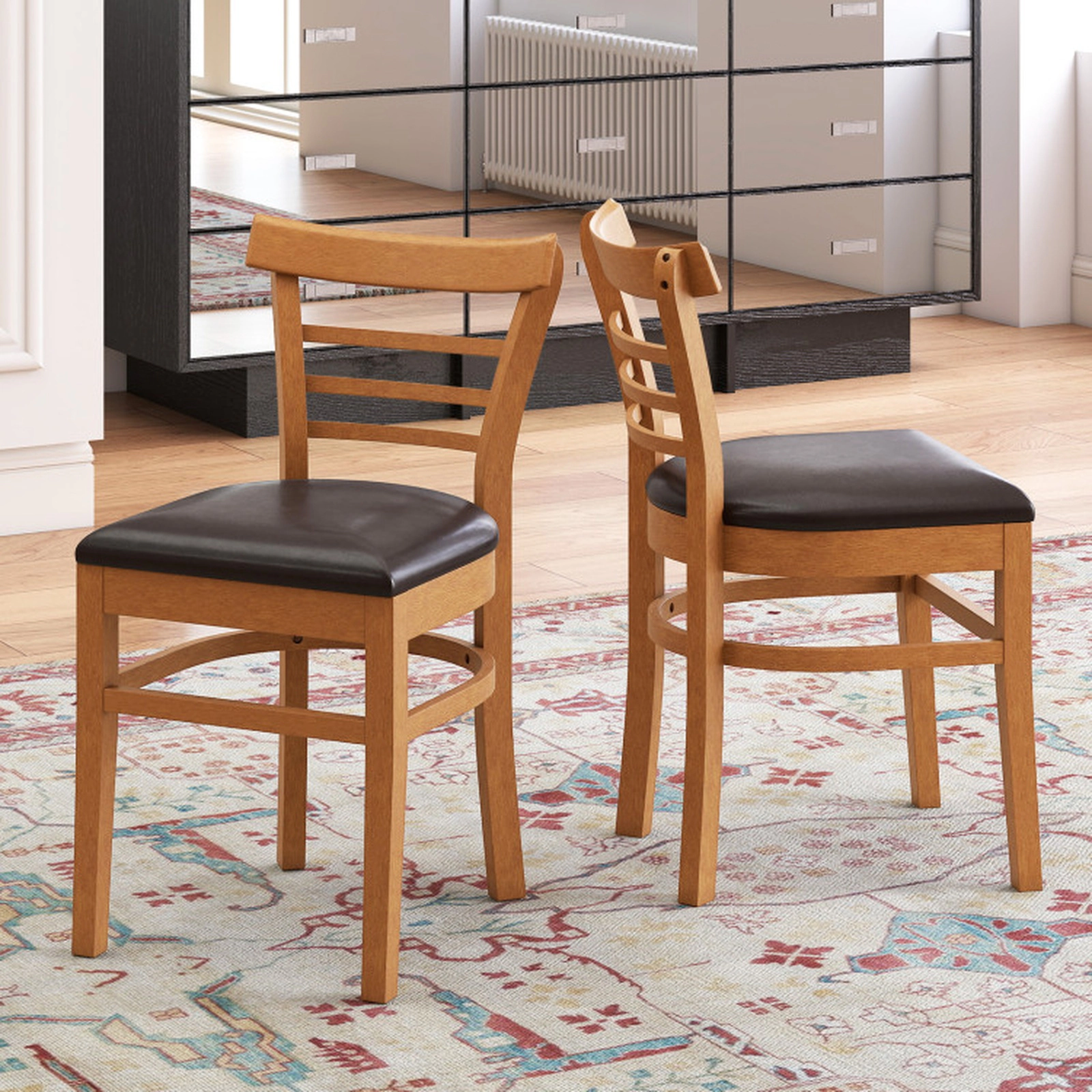SUGIFT Set of 2 Wooden Dining Chairs with Rubber Wood Legs 400-lb Capacity 19-in Seat Height Brown and Black