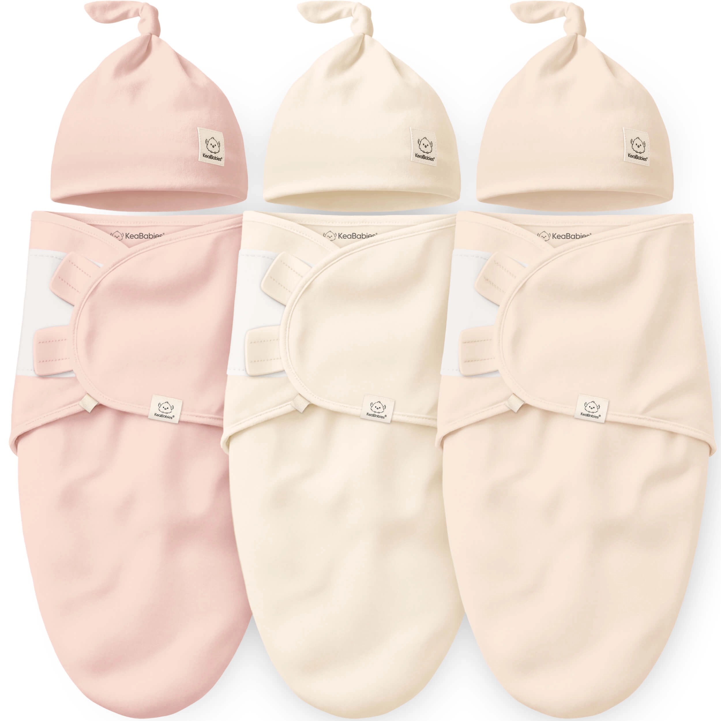 KeaBabies 3-Pack Soothe Swaddle Wraps with Knot Hats