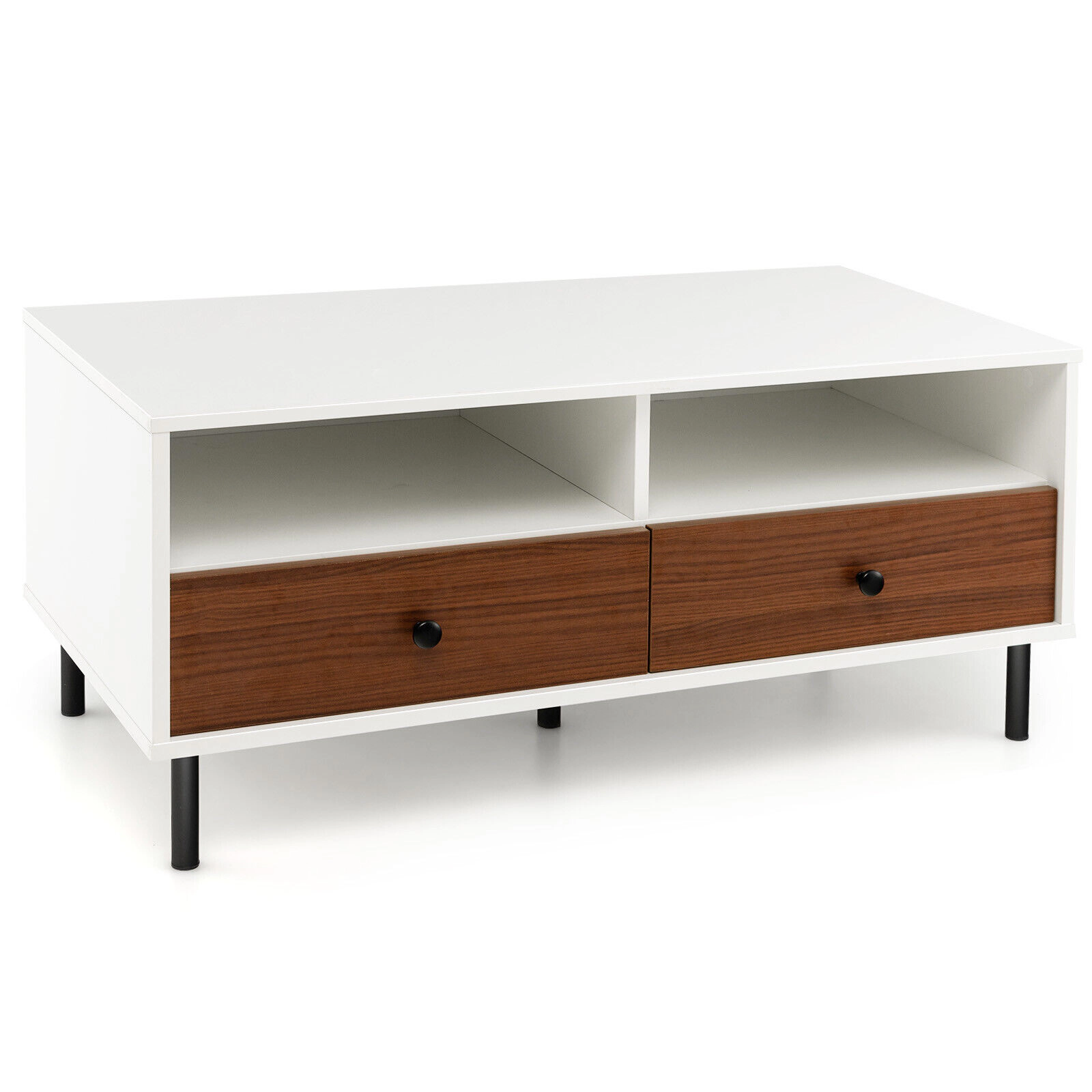 SUGIFT 2 Tier 40-in Rectangle Coffee Table with Storage Shelf and Drawers 200-lb Tabletop Capacity 40 x 20 x 18 in White