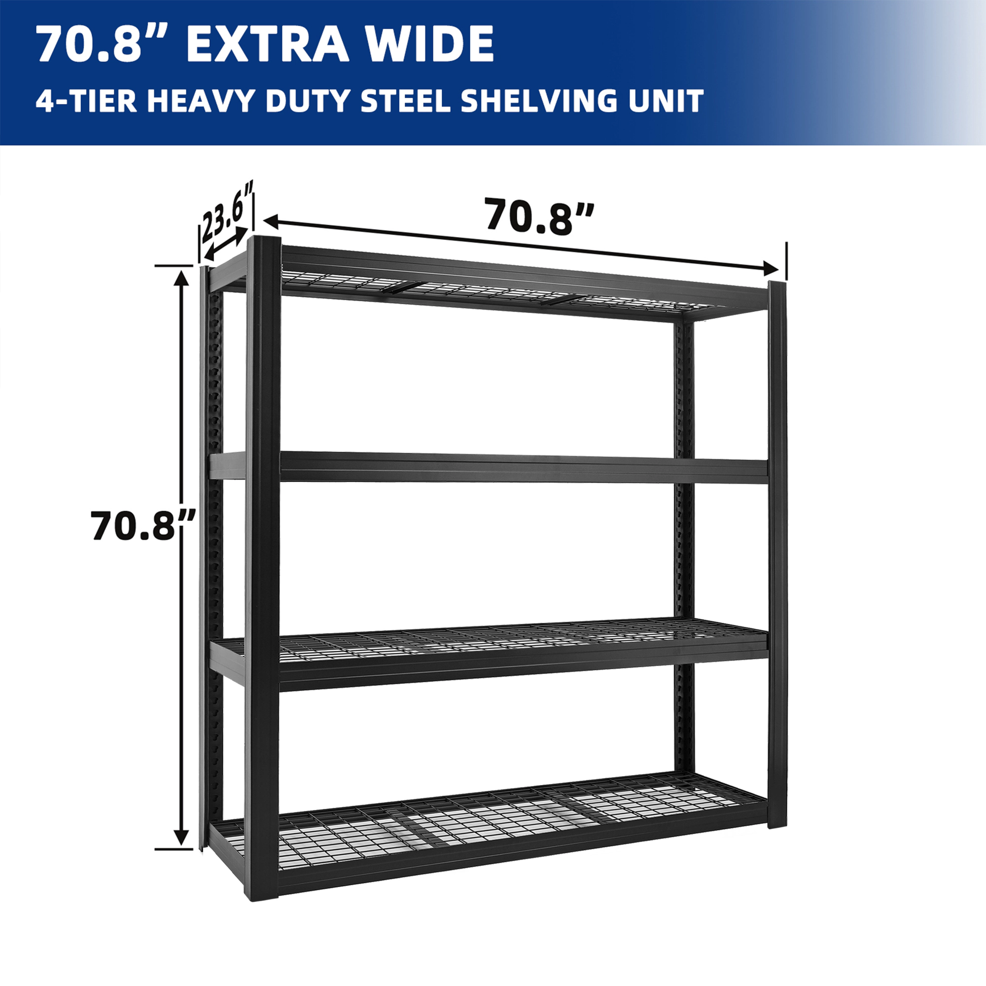 Flynama 4-Tier Garage Shelving Unit, Industrial Steel, Adjustable, Matte Black (71"W x 71"H x 24"D)
