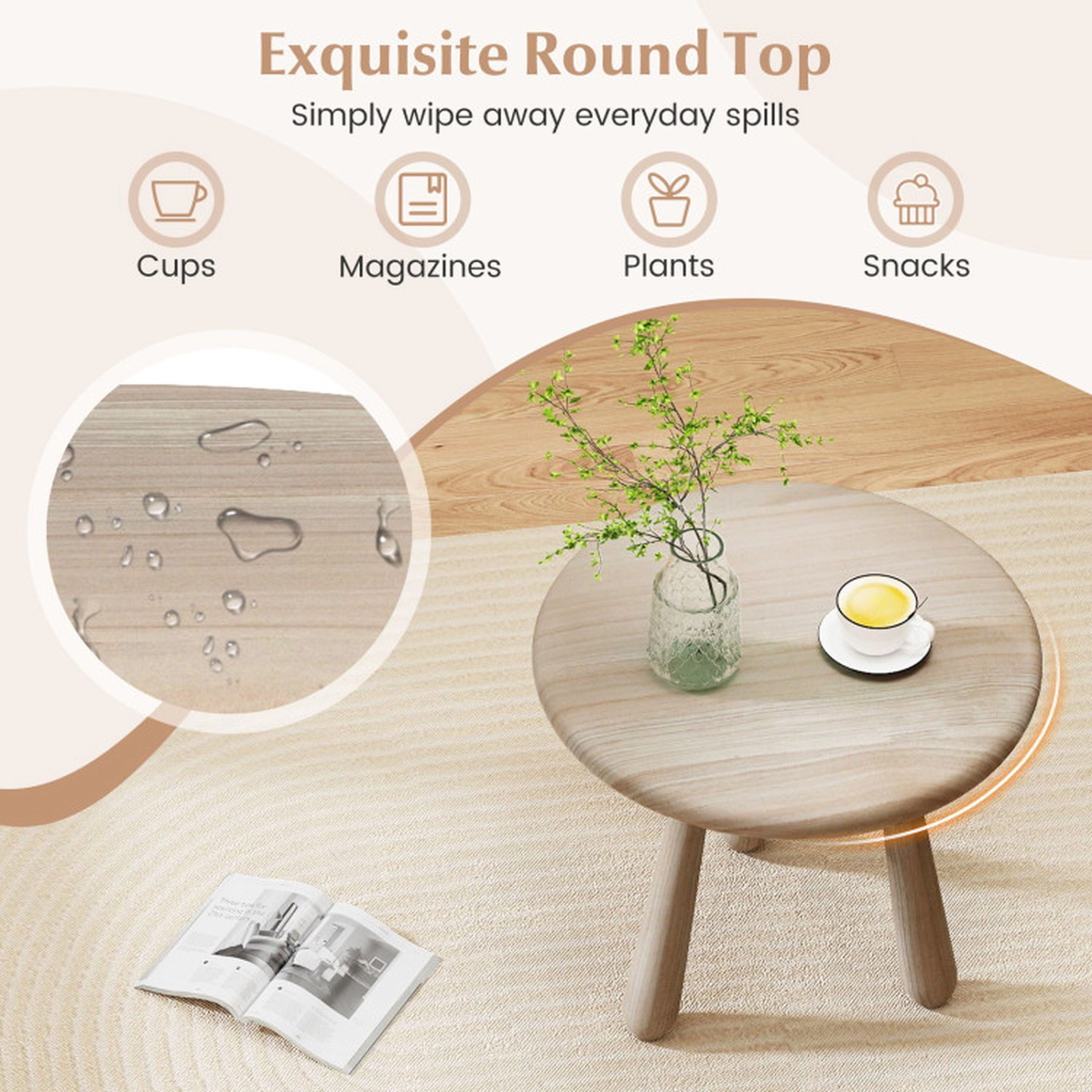 SUGIFT 18-in Round Outdoor Mahogany Wood Side Table 110-lb Capacity Natural Finish