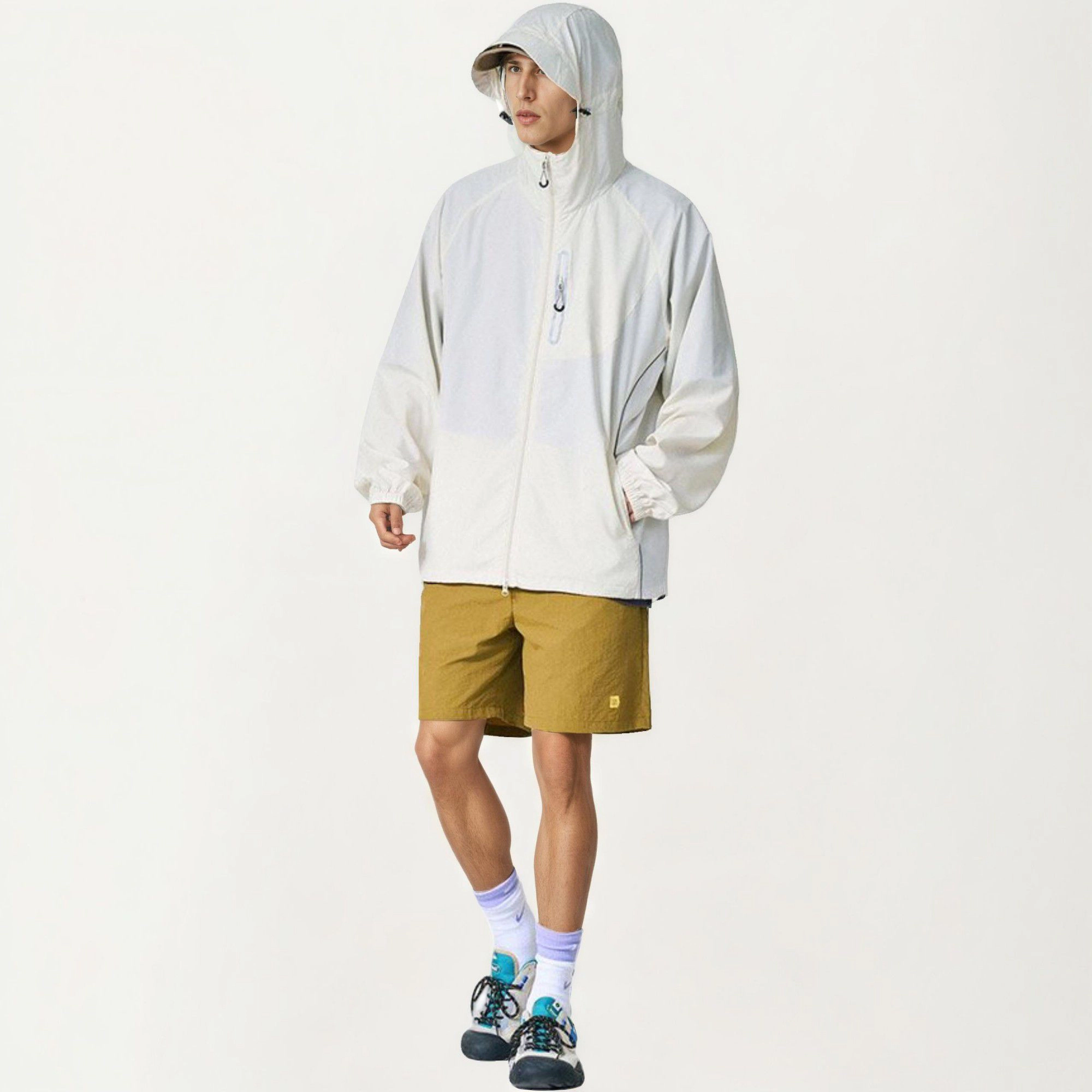 Anna-Kaci Men's Lightweight Windbreaker Jacket with Hood Full Zip Closure Panel Detail and Elastic Cuff