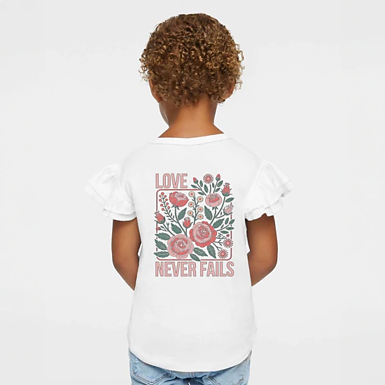 The Juniper Shop - Girl's Flutter Sleeve Graphic T-Shirt - Love Never ...