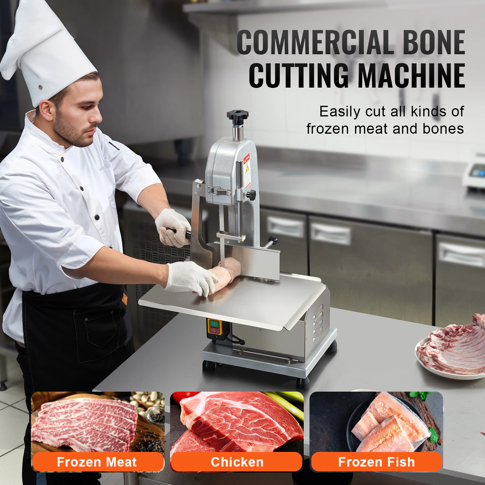 HONGGE Commercial Electric Meat Bandsaw, Stainless Steel Countertop Sawing Machine, Max Cutting Thickness