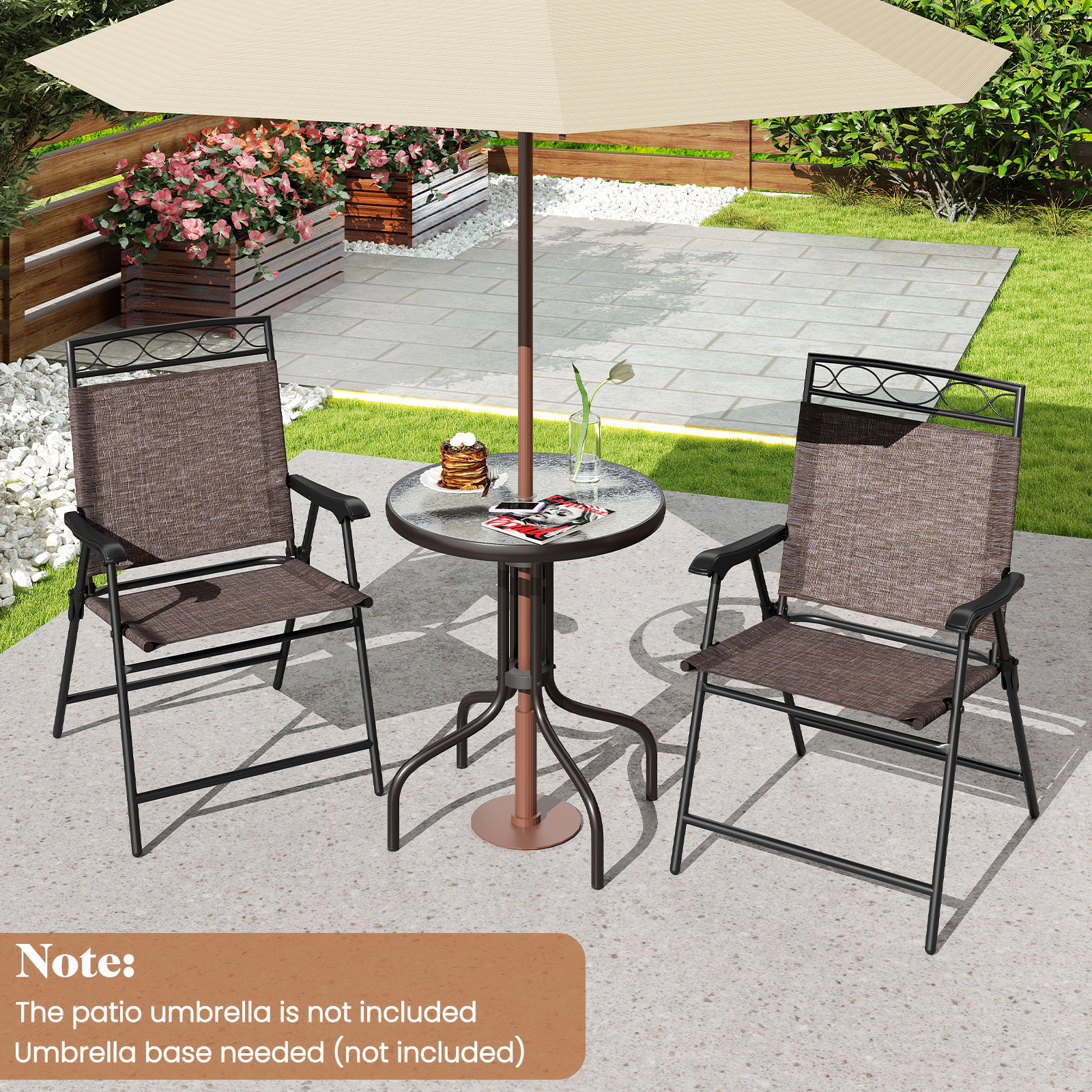 LJG 3 Pieces Outdoor Bistro Dining Furniture Set with 1.57 Inch Umbrella Hole