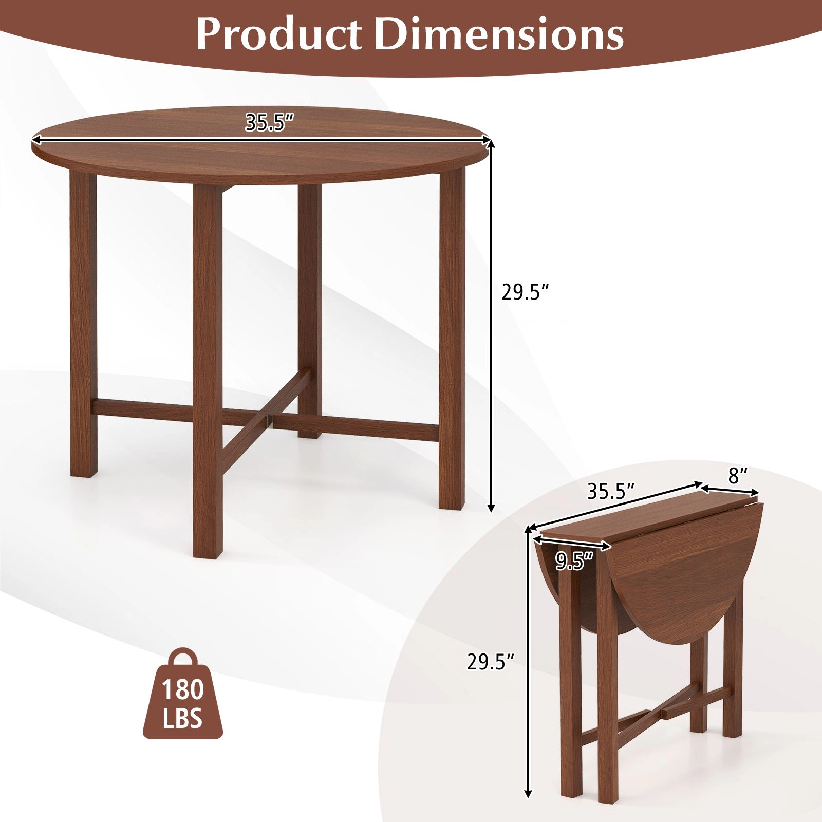 Slickblue Round Folding Kitchen Table with Rubber Wood