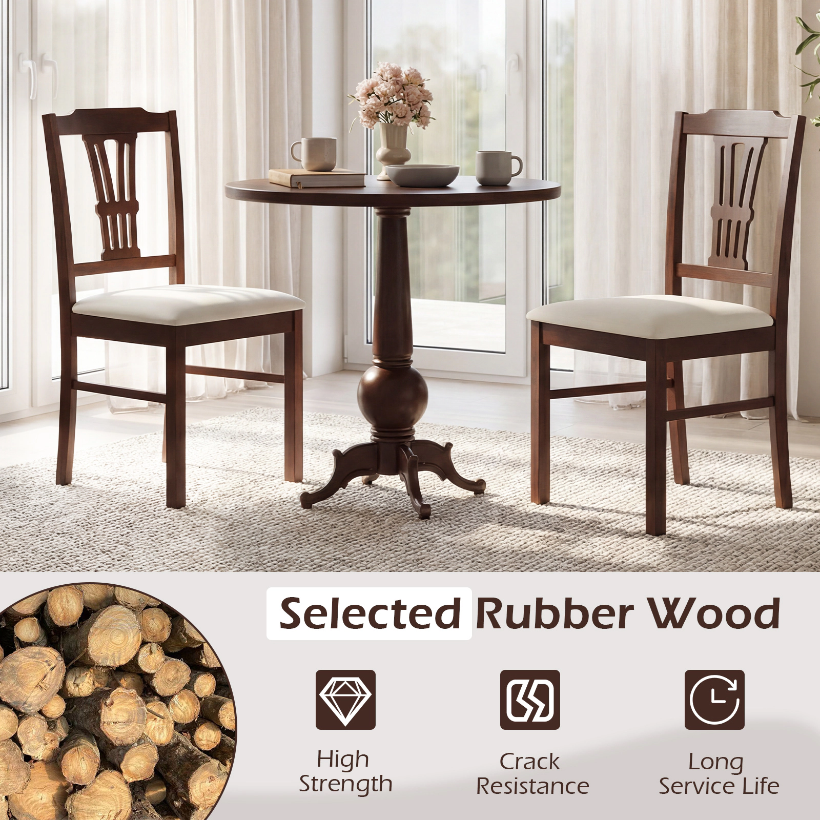SUGIFT Upholstered Dining Chairs with 330-lb Capacity Brown and Beige Set of 2