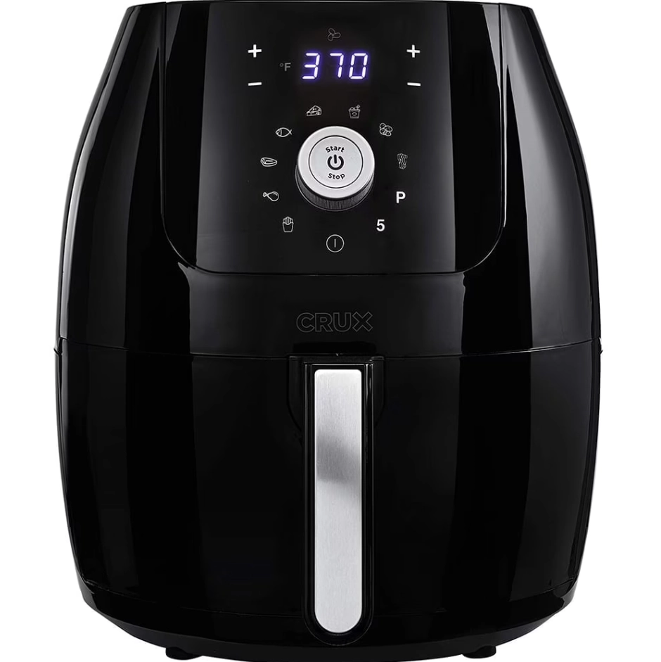 CRUX  Digital Air Fryer, 1700 Watts, 6 Quart, Carrying Handles, Energy Efficient, Non-Stick, Black