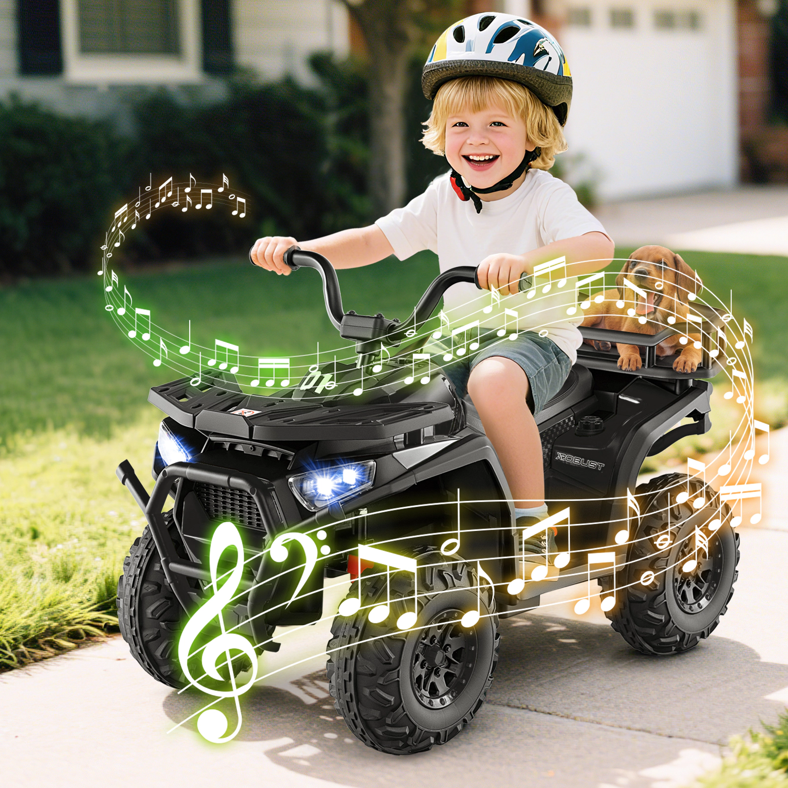 LJG 24V Kids Ride on Electric ATV Quad Car with Realistic Sounds and LED Lights