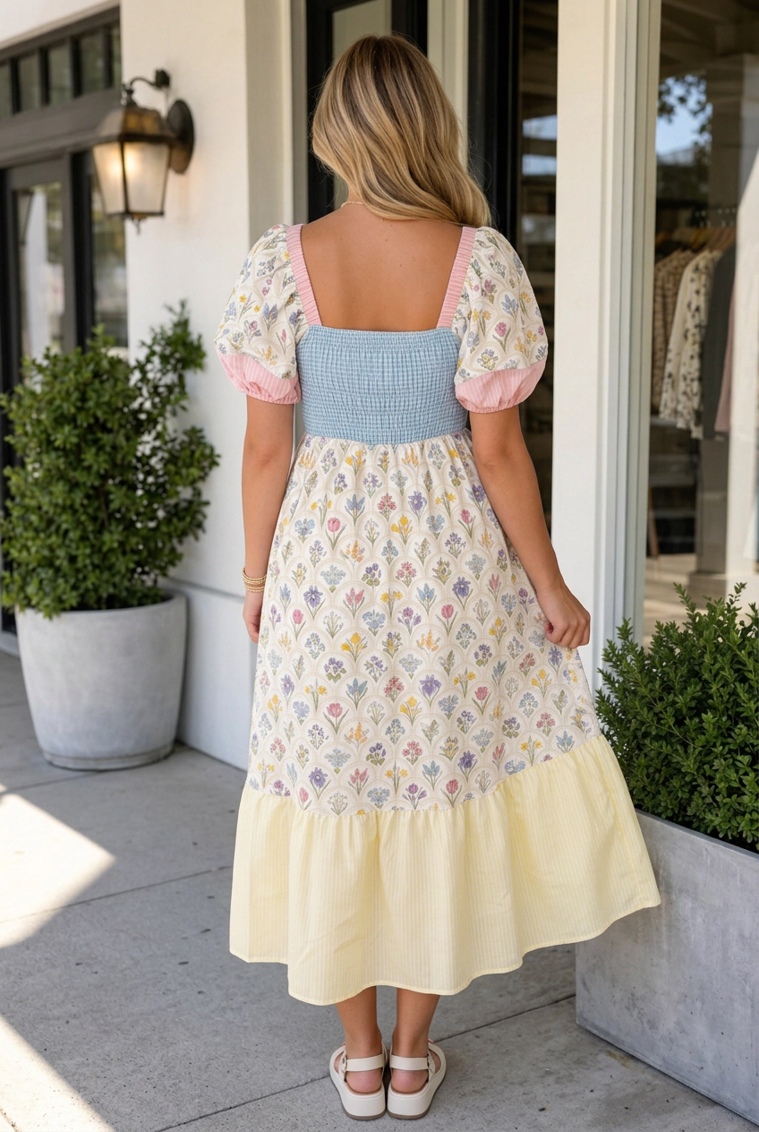 Threaded Pear Women's Gracelyn Shirred Long Dress