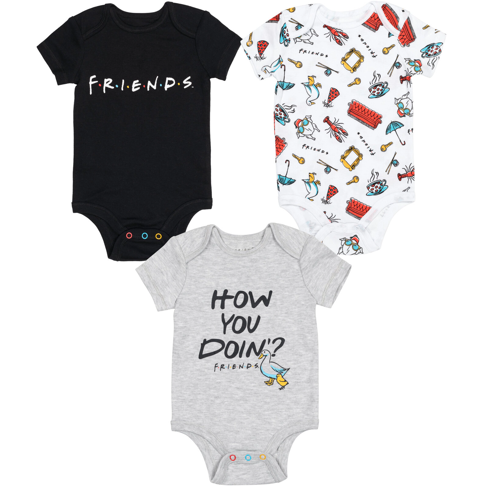 Friends Baby 3-Pack Short Sleeve Bodysuits