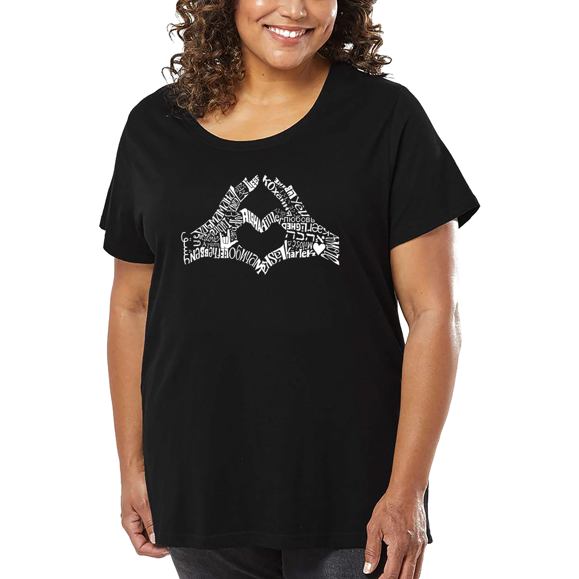 LA Pop Art Women's Plus Word T-Shirt - Finger Heart
