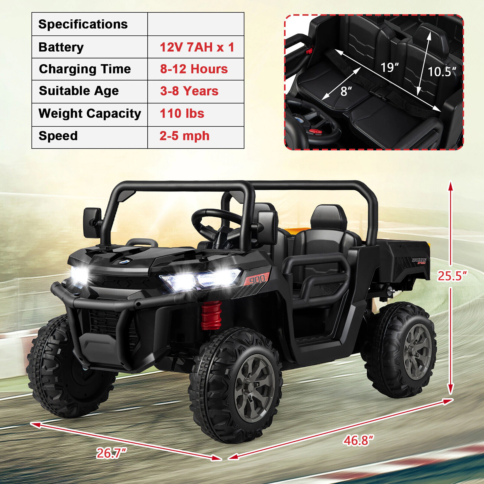 Costway 12V Electric Kids UTV 2-Seater Ride on Car with Remote Control Dump Bed Rocking Function Pink