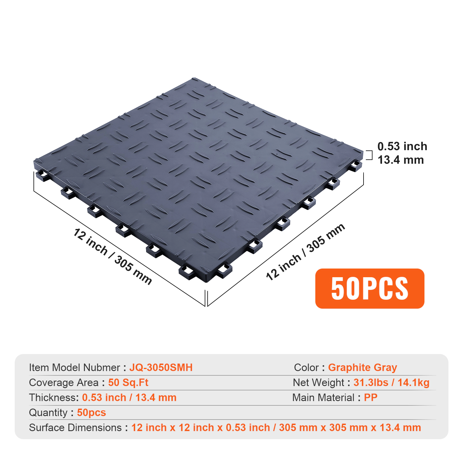 HONGGE Garage Tiles Interlocking 12 x 12 x 0.53 inch Garage Floor Covering Tiles Non-Slip Double-Sided Texture Garage