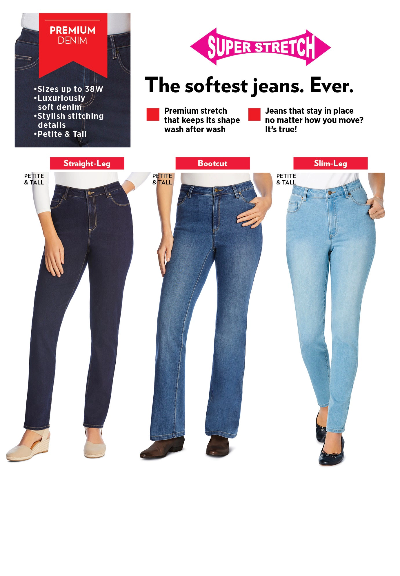 Woman Within Plus Straight-Leg Stretch Comfort Denim Five-Pocket Jeans